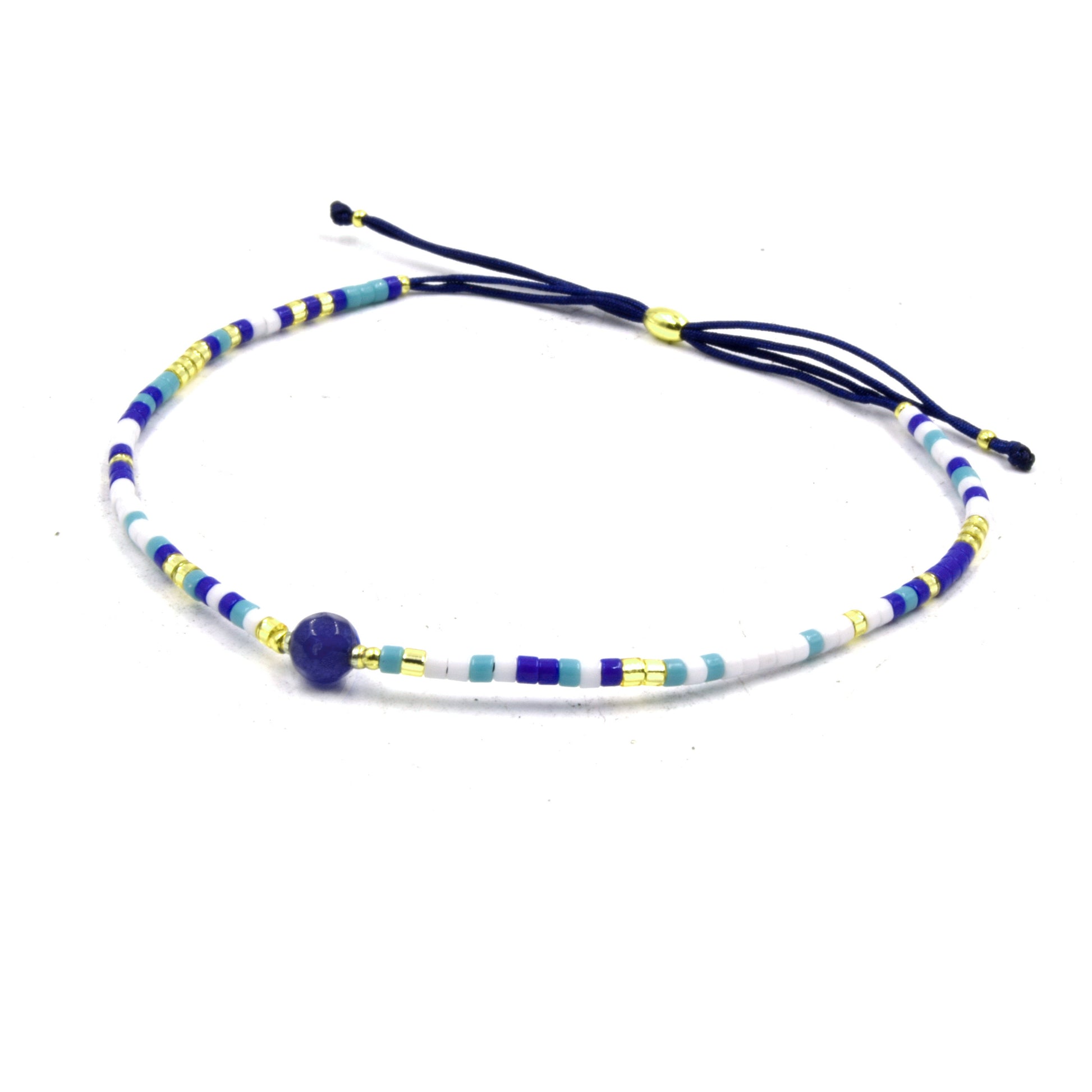 Cord Bracelet | Corded Sliding Bracelet with Gemstone Focal Piece | Lapis Green Onyx Black Agate White Agate Blue Jade Bracelet