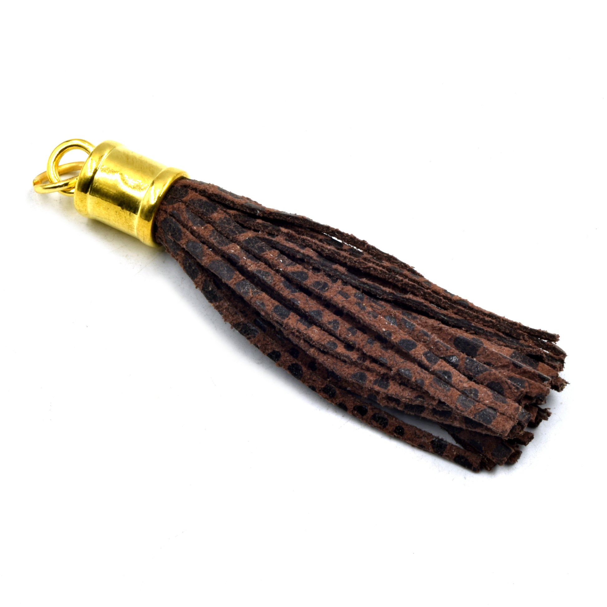 Leather Tassel | 3 Inch Textured Tassel with Attached Ring Gold Cap | Animal Print Tassels | Textured Leather Pendant