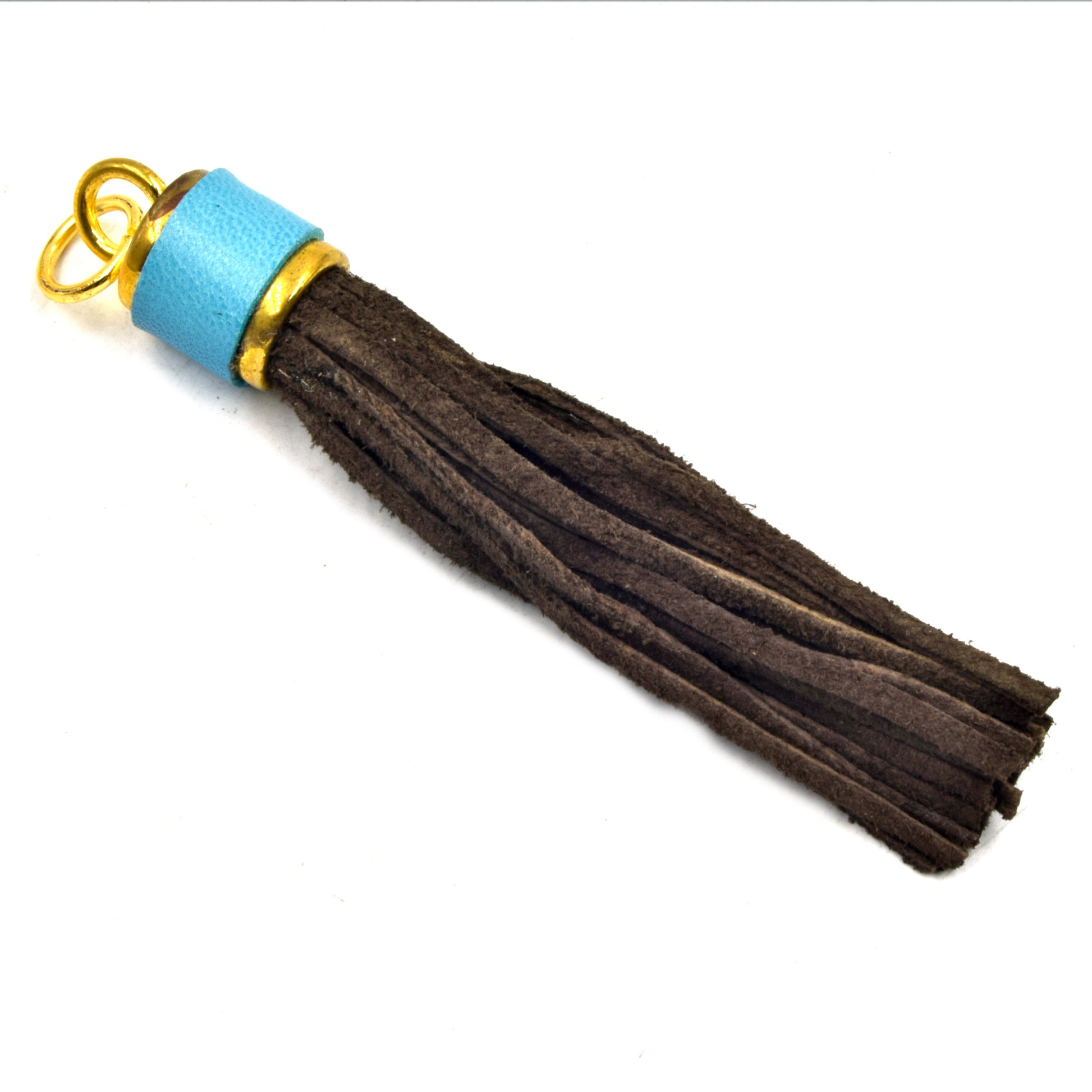 Leather Tassel | 3.25 Inch Tassel Pendant with Wrapped Gold Cap - Attached Ring | Black Leather Tassel | Brown Leather Tassel