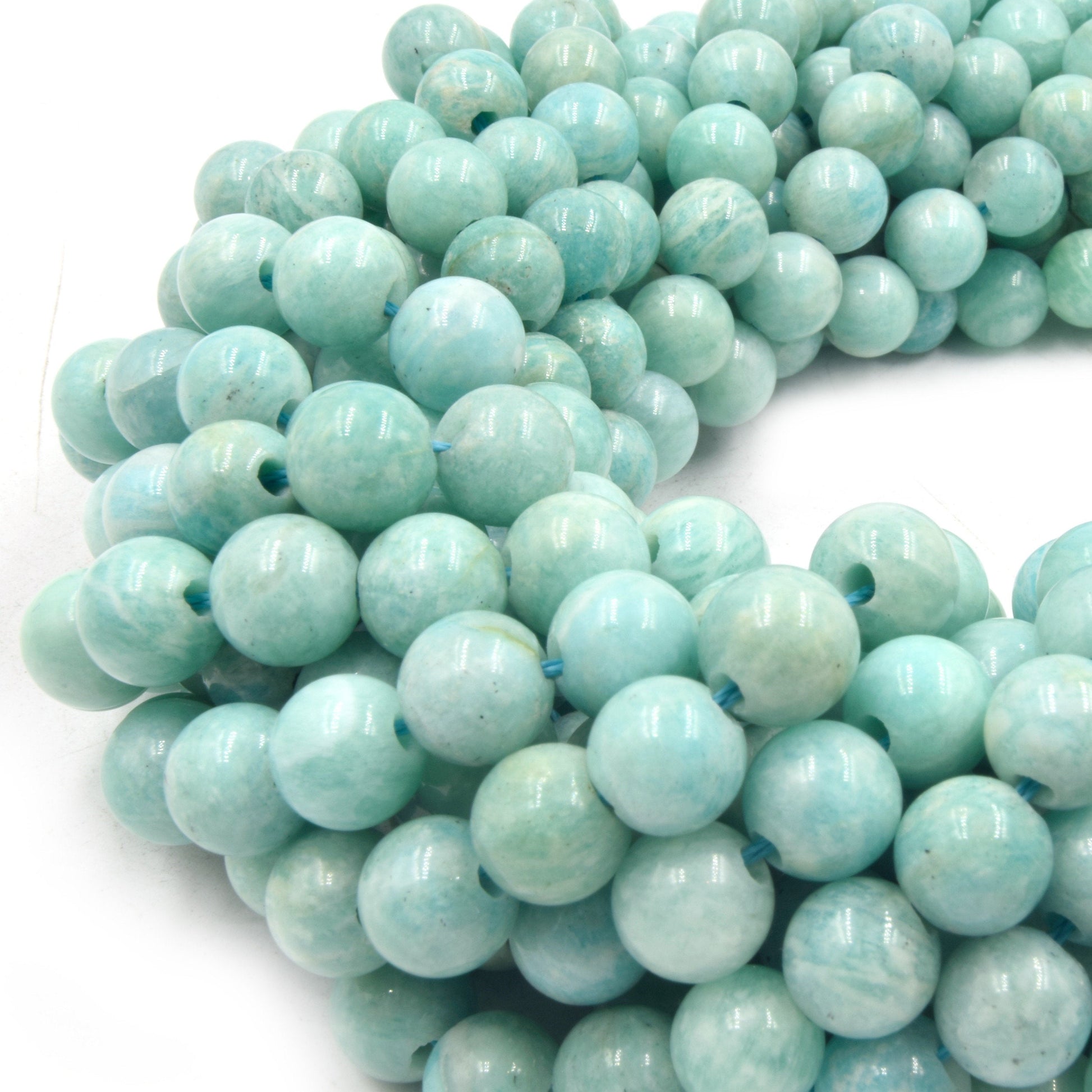 Large Hole Amazonite Beads | Blue Amazonite Smooth Round Shaped Beads with 2mm Holes | 7.5&quot; Strand | 8mm 10mm Available