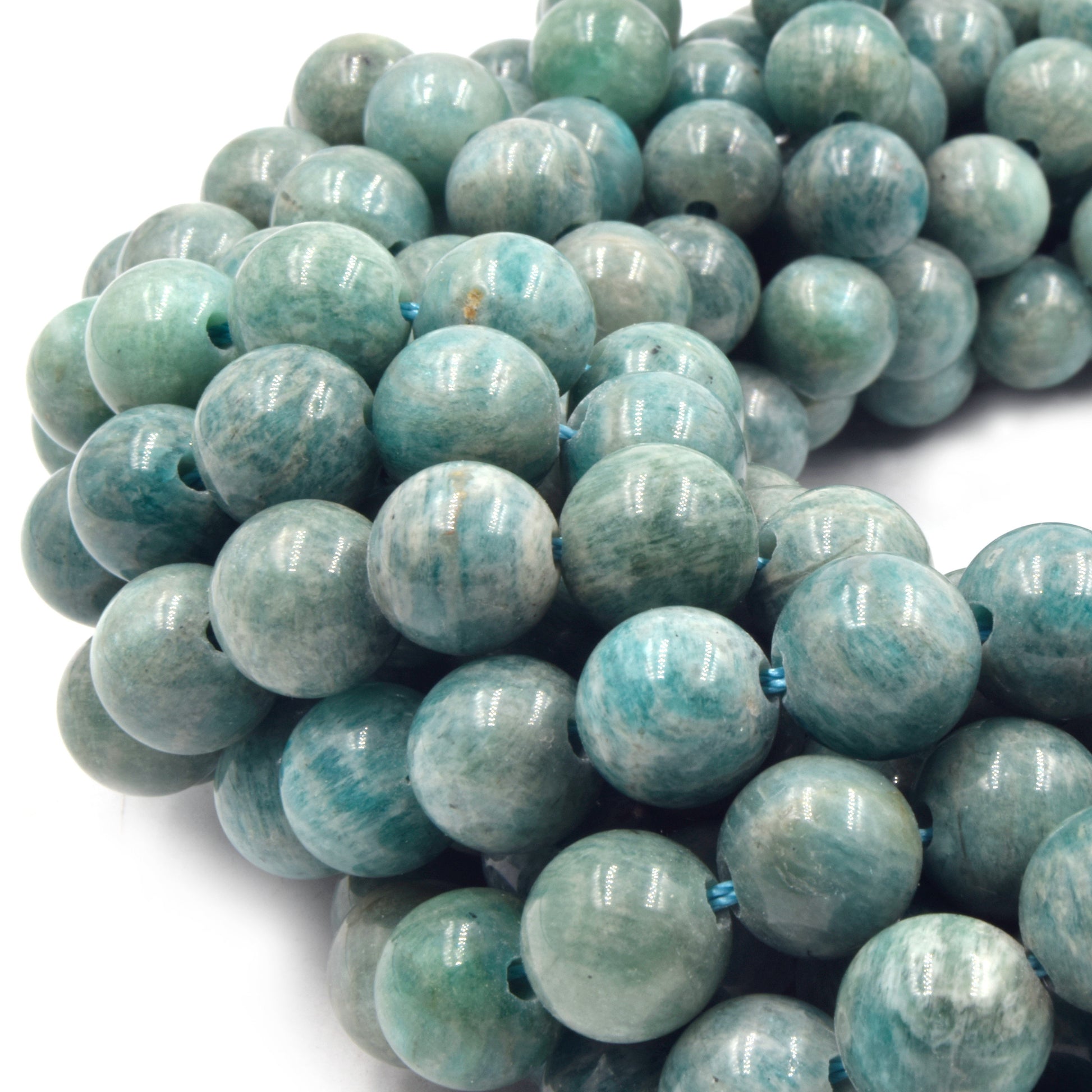 Large Hole Amazonite Beads | Green Russian Amazonite Smooth Round Shaped Beads with 2mm Holes | 7.5&quot; Strand | 8mm 10mm Available