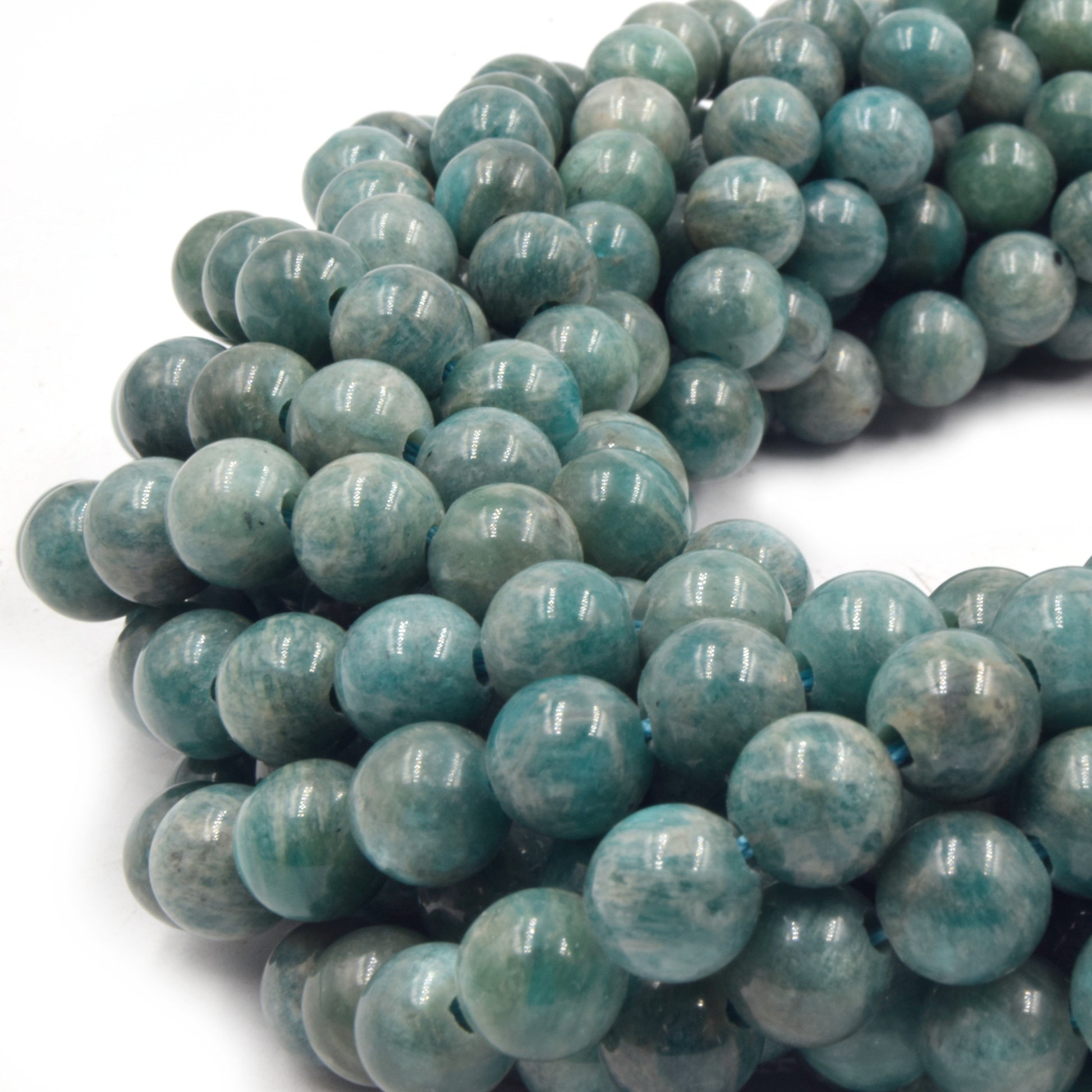 Large Hole Amazonite Beads | Green Russian Amazonite Smooth Round Shaped Beads with 2mm Holes | 7.5&quot; Strand | 8mm 10mm Available