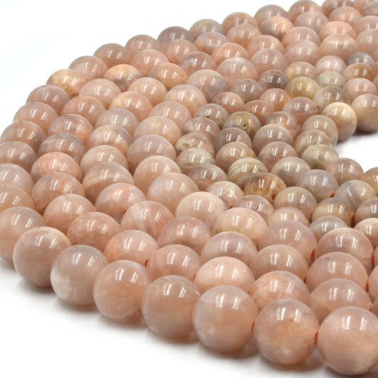 Large Hole Peach Moonstone Beads | Peach Moonstone Smooth Round Shaped Beads with 2mm Holes | 7.5&quot; Strand | 8mm 10mm Available