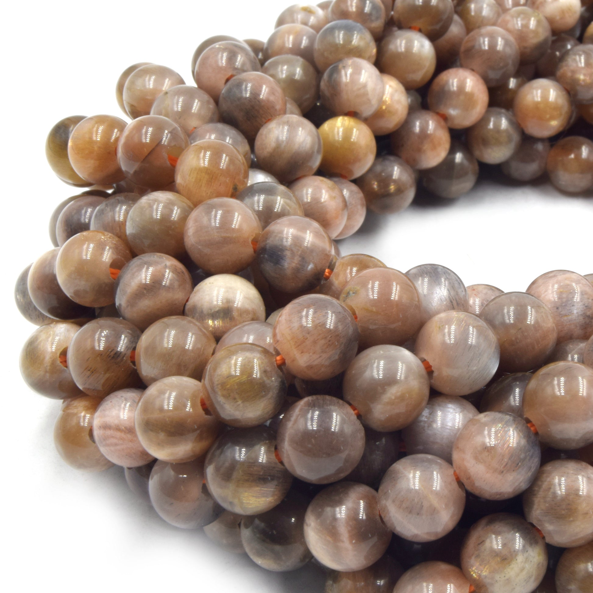 Large Hole Chocolate Moonstone Beads | Chocolate Moonstone Smooth Round Shaped Beads with 2mm Holes | 7.5&quot; Strand | 8mm 10mm Available