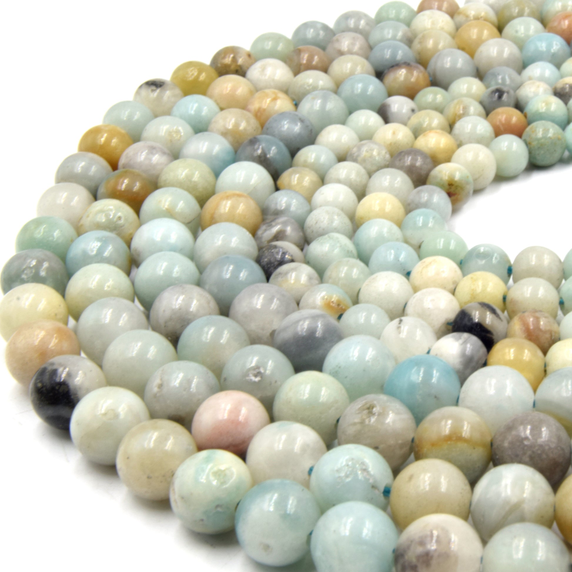 Large Hole Amazonite Beads | Mixed Amazonite Smooth Round Shaped Beads with 2mm Holes | 7.5&quot; Strand | 8mm 10mm 12mm Available