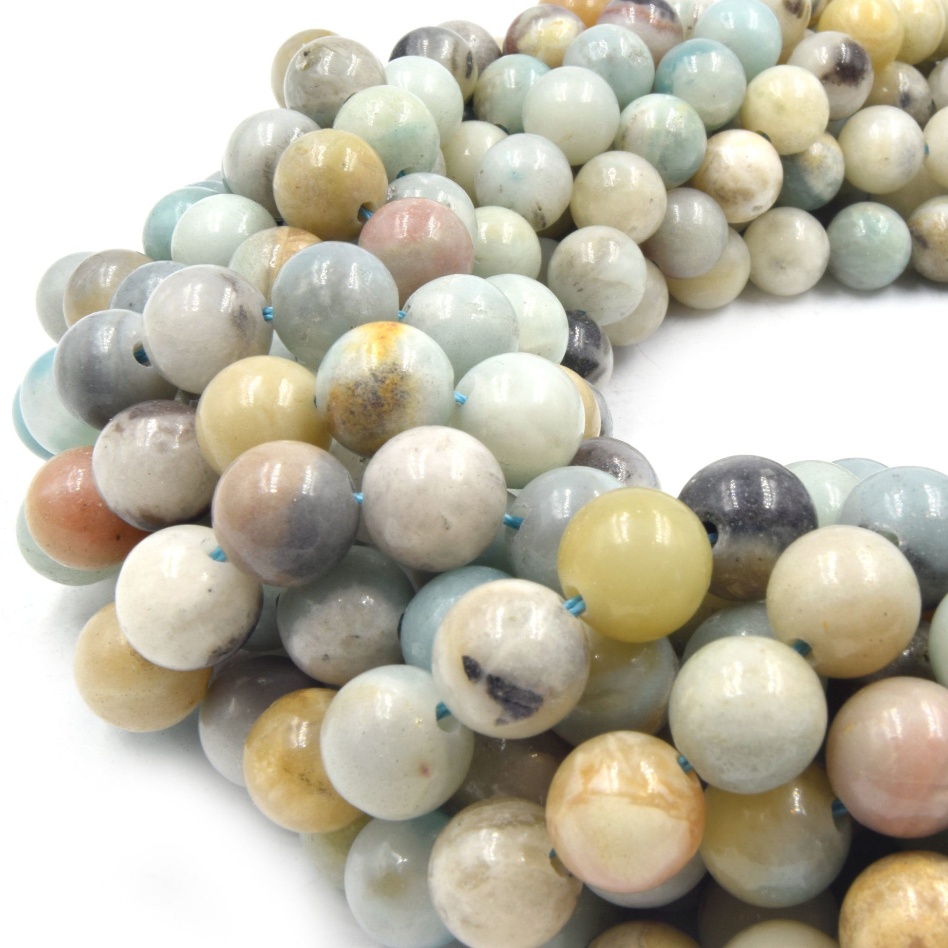 Large Hole Amazonite Beads | Mixed Amazonite Smooth Round Shaped Beads with 2mm Holes | 7.5&quot; Strand | 8mm 10mm 12mm Available