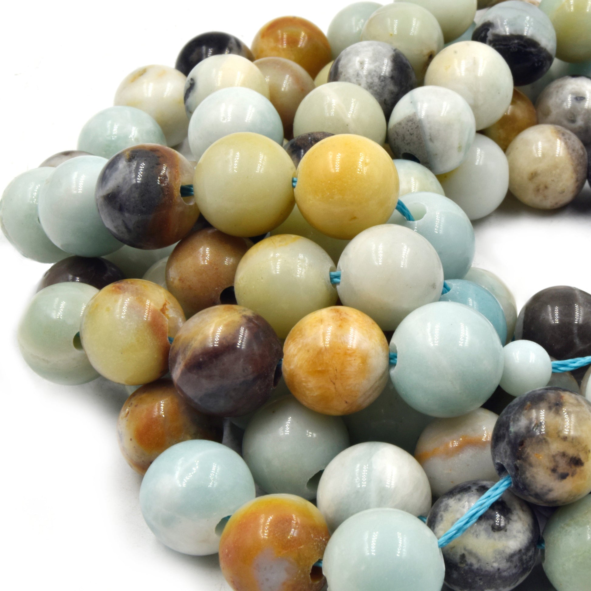 Large Hole Amazonite Beads | Mixed Amazonite Smooth Round Shaped Beads with 2mm Holes | 7.5&quot; Strand | 8mm 10mm 12mm Available