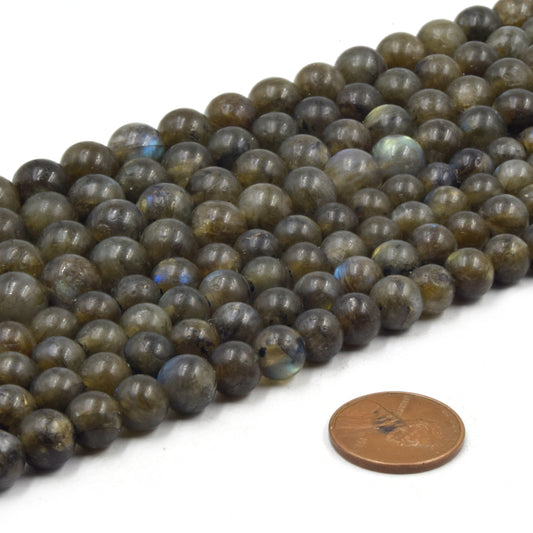 Large Hole Labradorite Beads | Labradorite Smooth Round Shaped Beads with 2mm Holes | 7.5&quot; Strand | 8mm 10mm Available