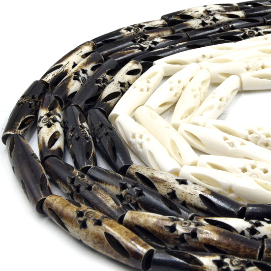 Bone Beads | Carved Tube Bone Beads |  Tribal Bone Tube Beads 