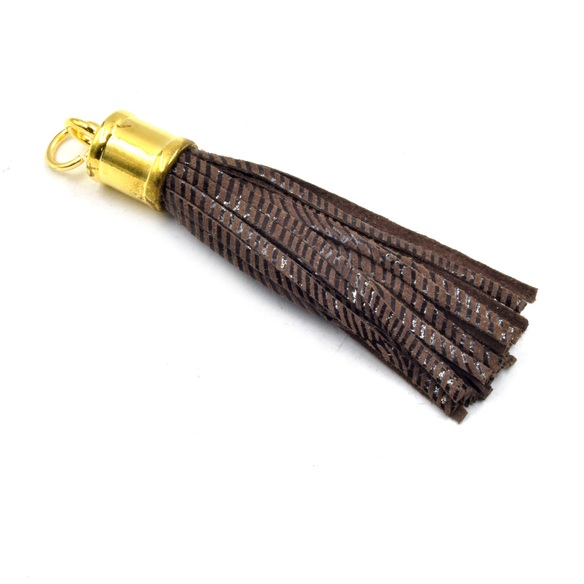 Leather Tassel | 3 Inch Textured Tassel with Attached Ring Gold Cap | Animal Print Tassels | Textured Leather Pendant