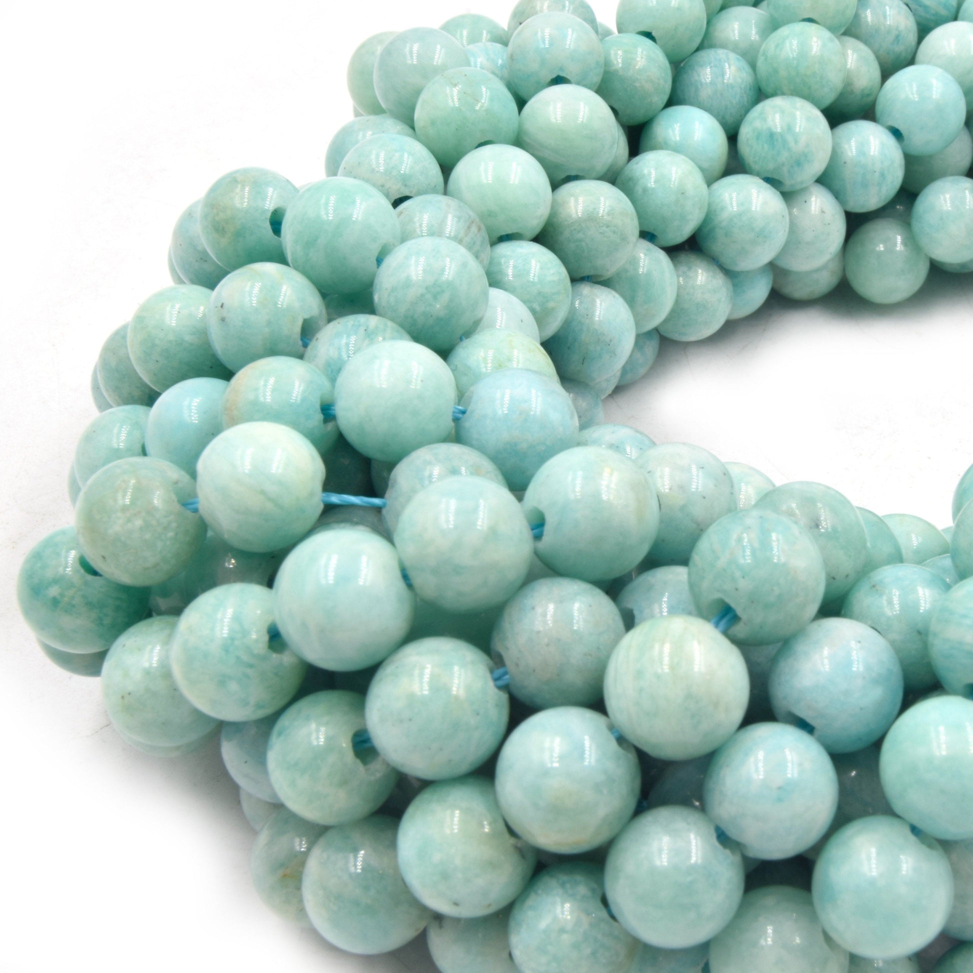 Large Hole Amazonite Beads | Blue Amazonite Smooth Round Shaped Beads with 2mm Holes | 7.5&quot; Strand | 8mm 10mm Available