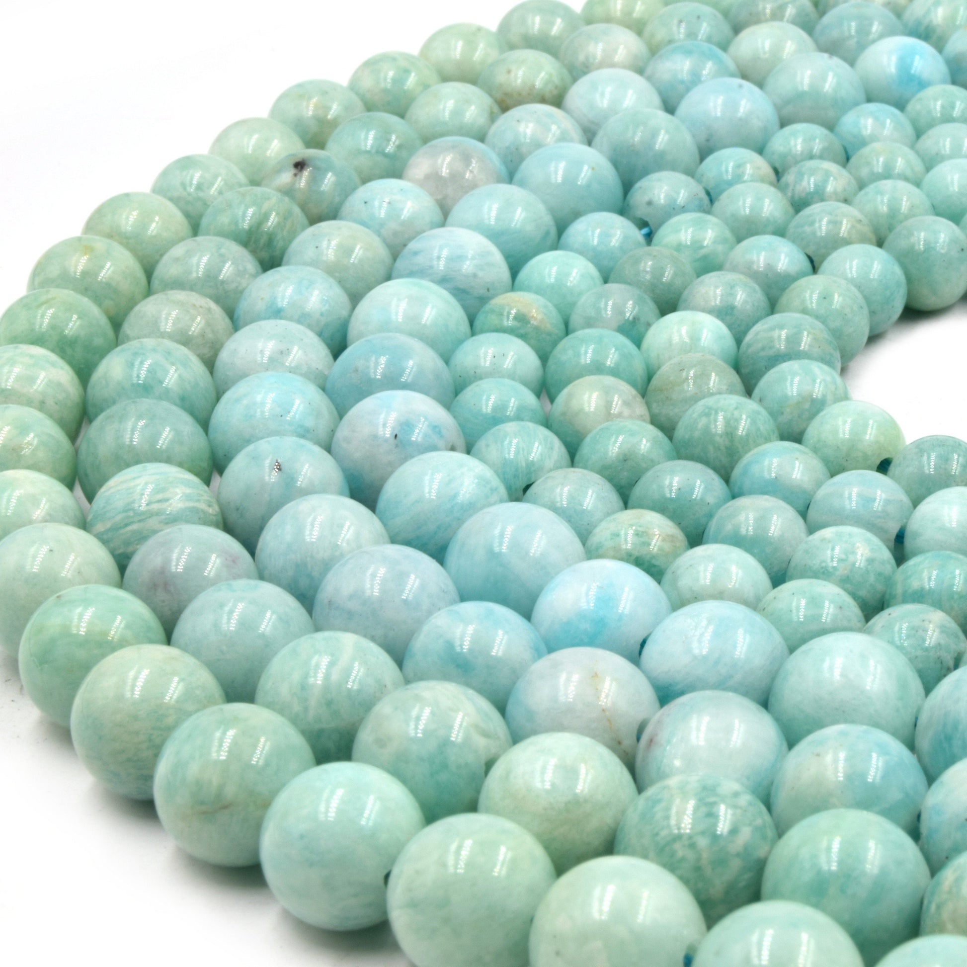 Large Hole Amazonite Beads | Blue Amazonite Smooth Round Shaped Beads with 2mm Holes | 7.5&quot; Strand | 8mm 10mm Available