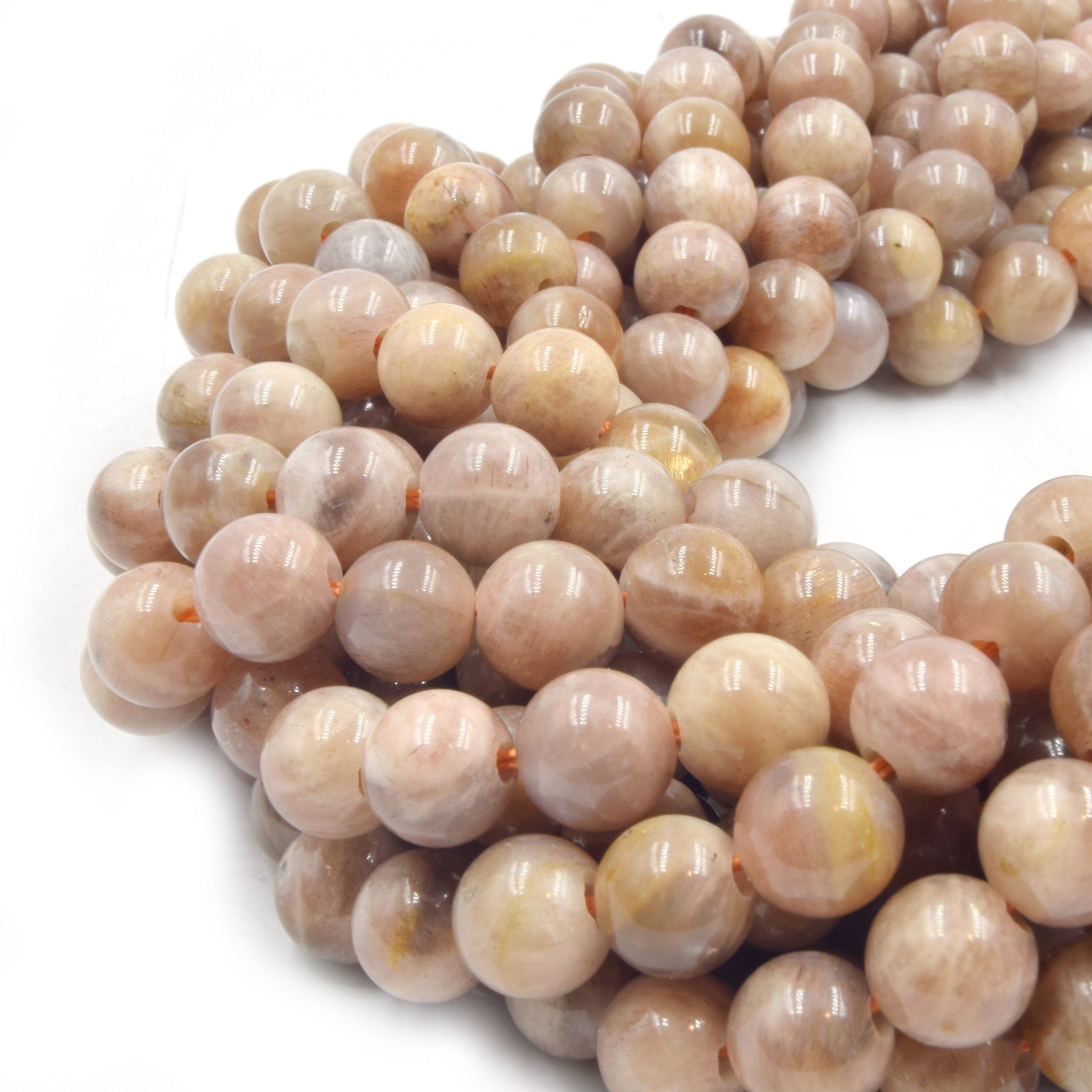 Large Hole Peach Moonstone Beads | Peach Moonstone Smooth Round Shaped Beads with 2mm Holes | 7.5&quot; Strand | 8mm 10mm Available