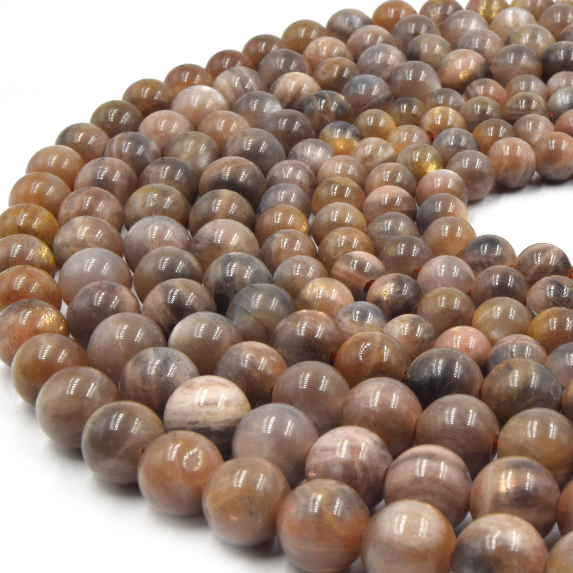 Large Hole Chocolate Moonstone Beads | Chocolate Moonstone Smooth Round Shaped Beads with 2mm Holes | 7.5&quot; Strand | 8mm 10mm Available