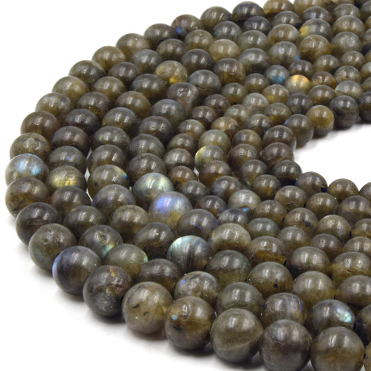 Large Hole Labradorite Beads | Labradorite Smooth Round Shaped Beads with 2mm Holes | 7.5&quot; Strand | 8mm 10mm Available