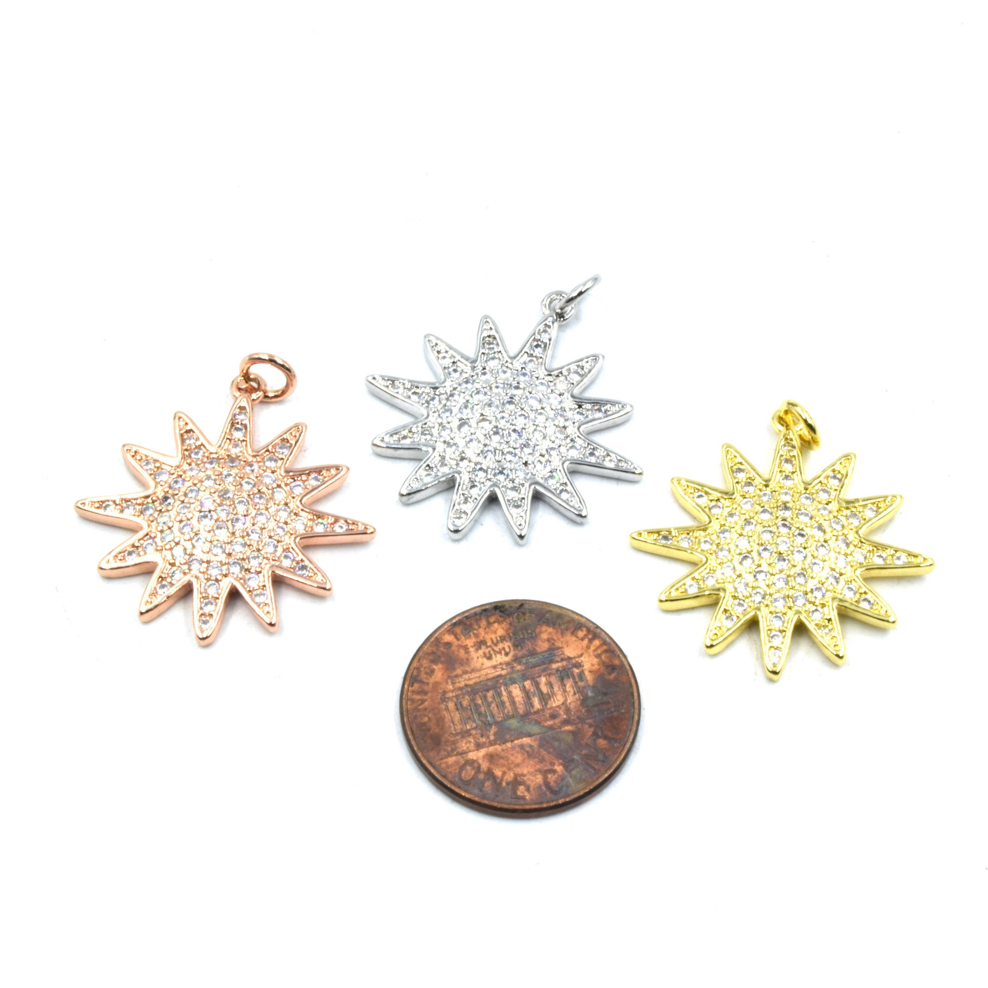 CZ Star Pendant | Starburst Inlaid Charm | Cubic Zirconia Finding | Pendants for Jewelry Making