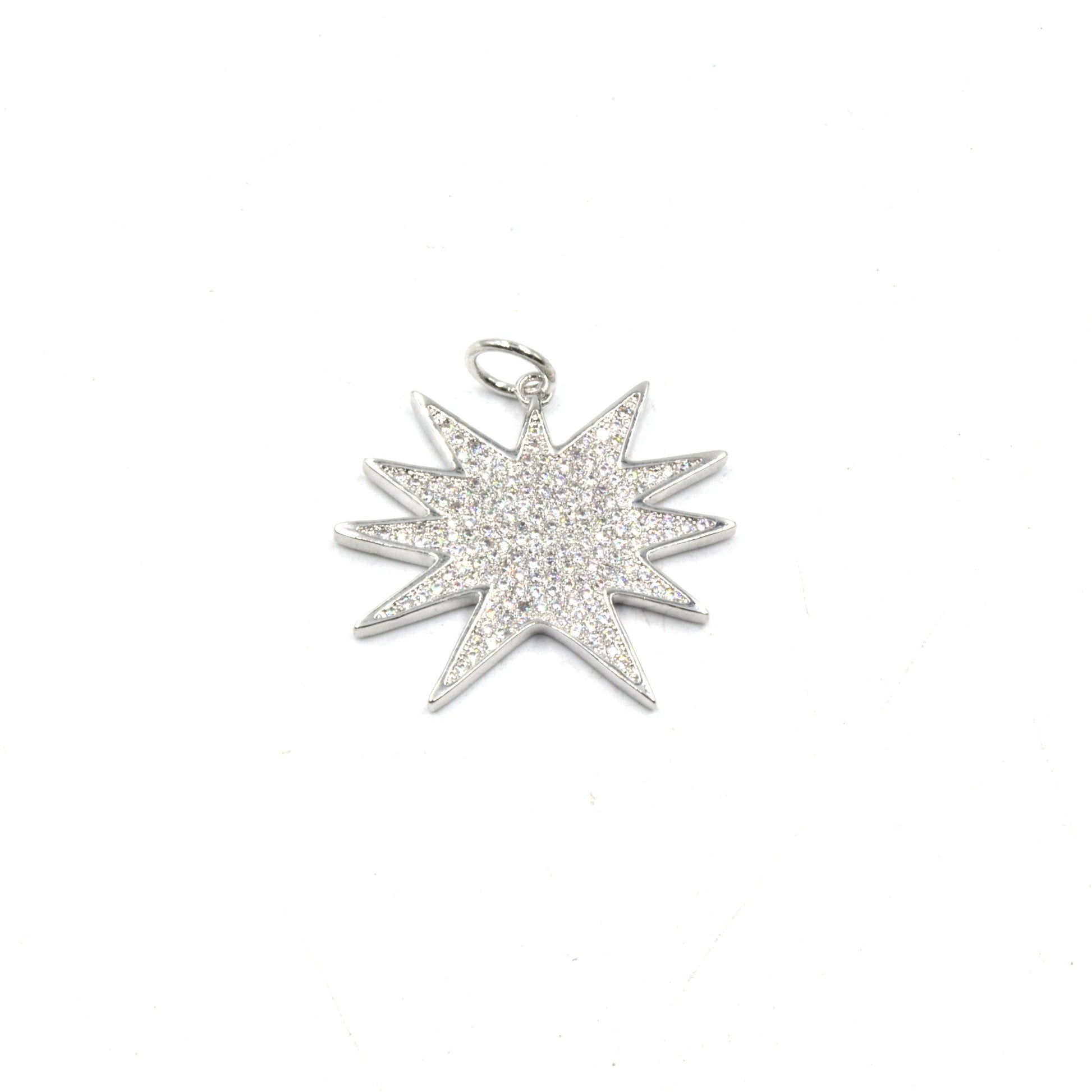 CZ Star Pendant | Starburst Inlaid Charm | Cubic Zirconia Finding | Pendants for Jewelry Making