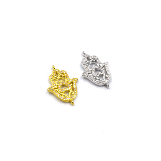 CZ Hamsa Finding | Cubic Zirconia Connector Link | Hamsa Connector | Focal for Jewelry Making | Gold CZ Silver CZ Pendant