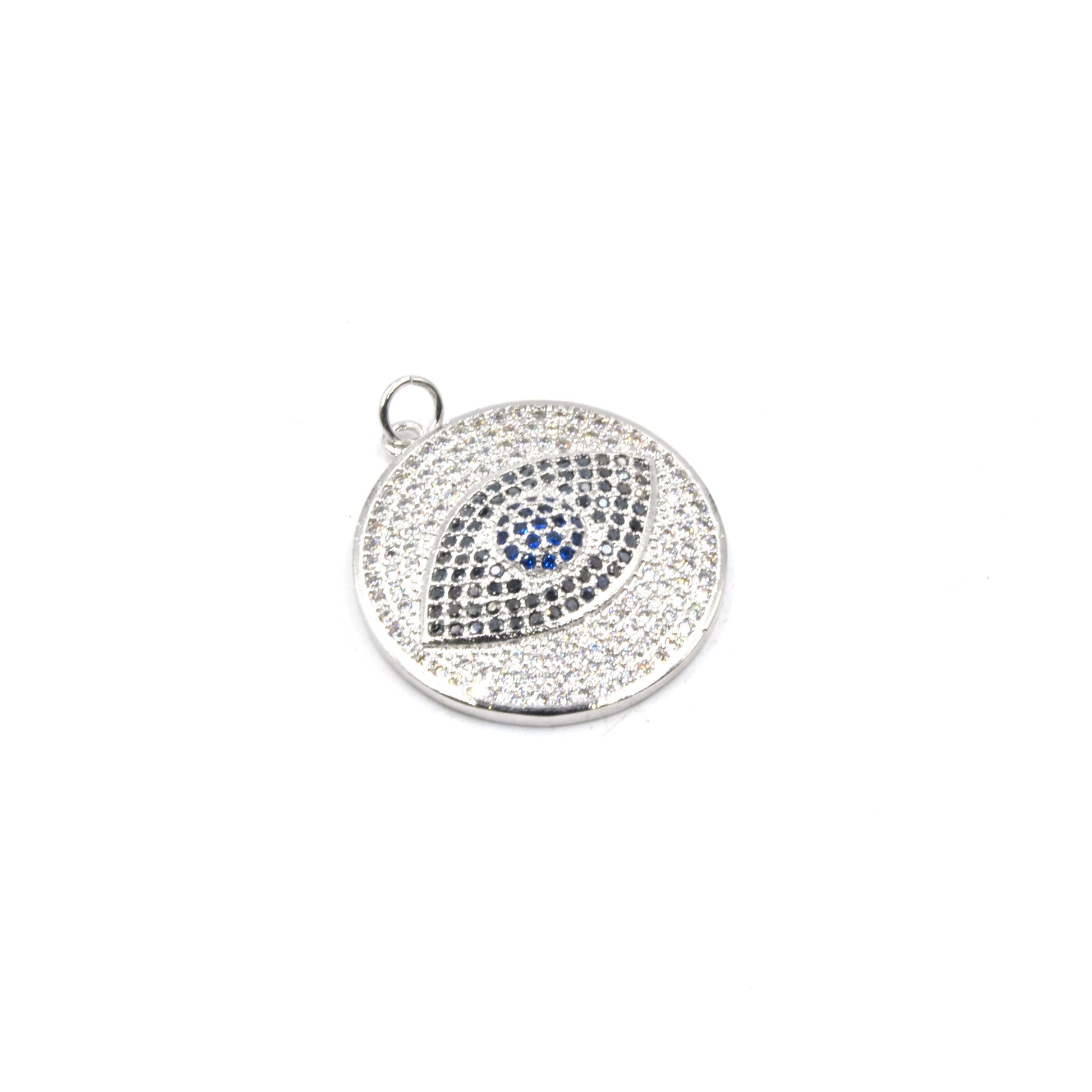 CZ Evil Eye Pendant | Disc Pendant | CZ Circle Pendant | Evil Eye Charm | 30mm Circle Pendant | Focal Pendant for Jewelry Making