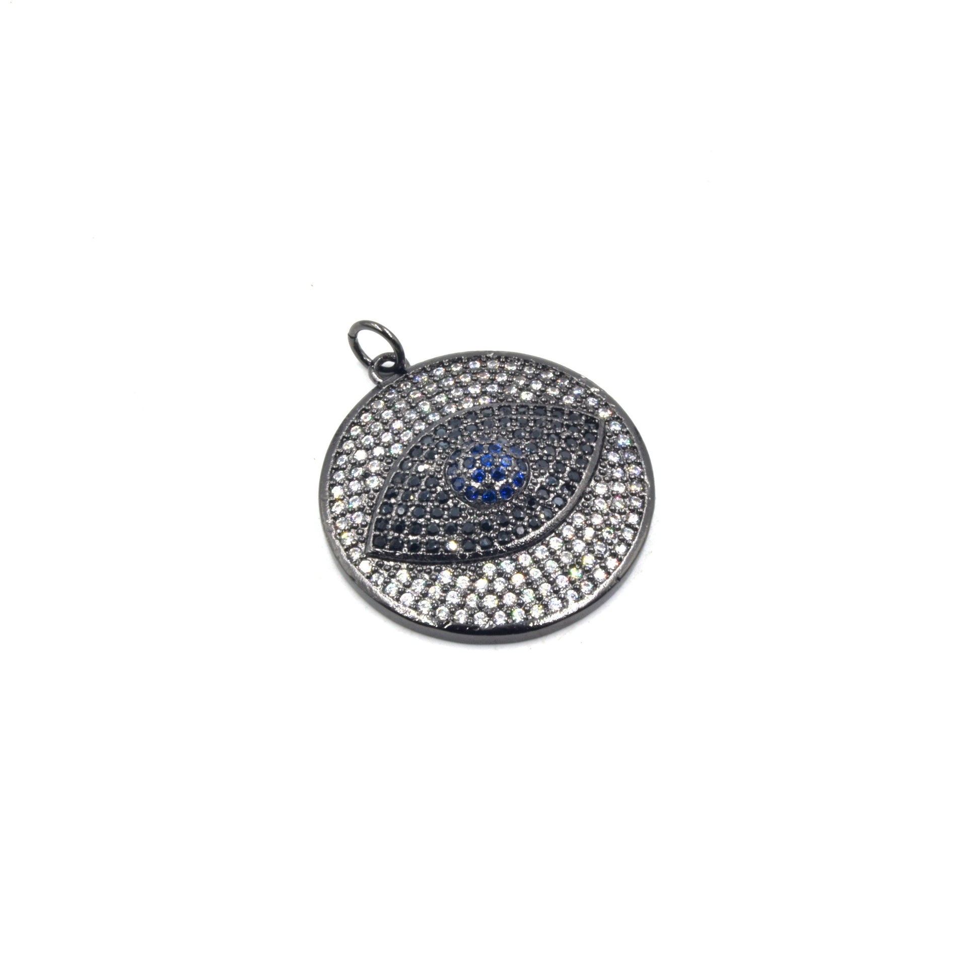 CZ Evil Eye Pendant | Disc Pendant | CZ Circle Pendant | Evil Eye Charm | 30mm Circle Pendant | Focal Pendant for Jewelry Making