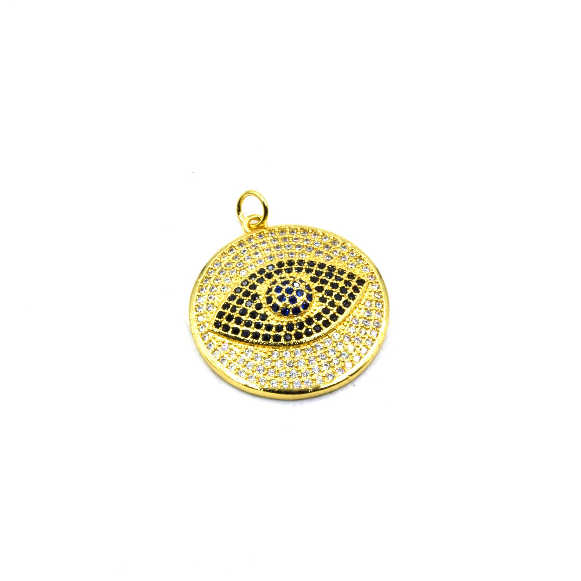 CZ Evil Eye Pendant | Disc Pendant | CZ Circle Pendant | Evil Eye Charm | 30mm Circle Pendant | Focal Pendant for Jewelry Making