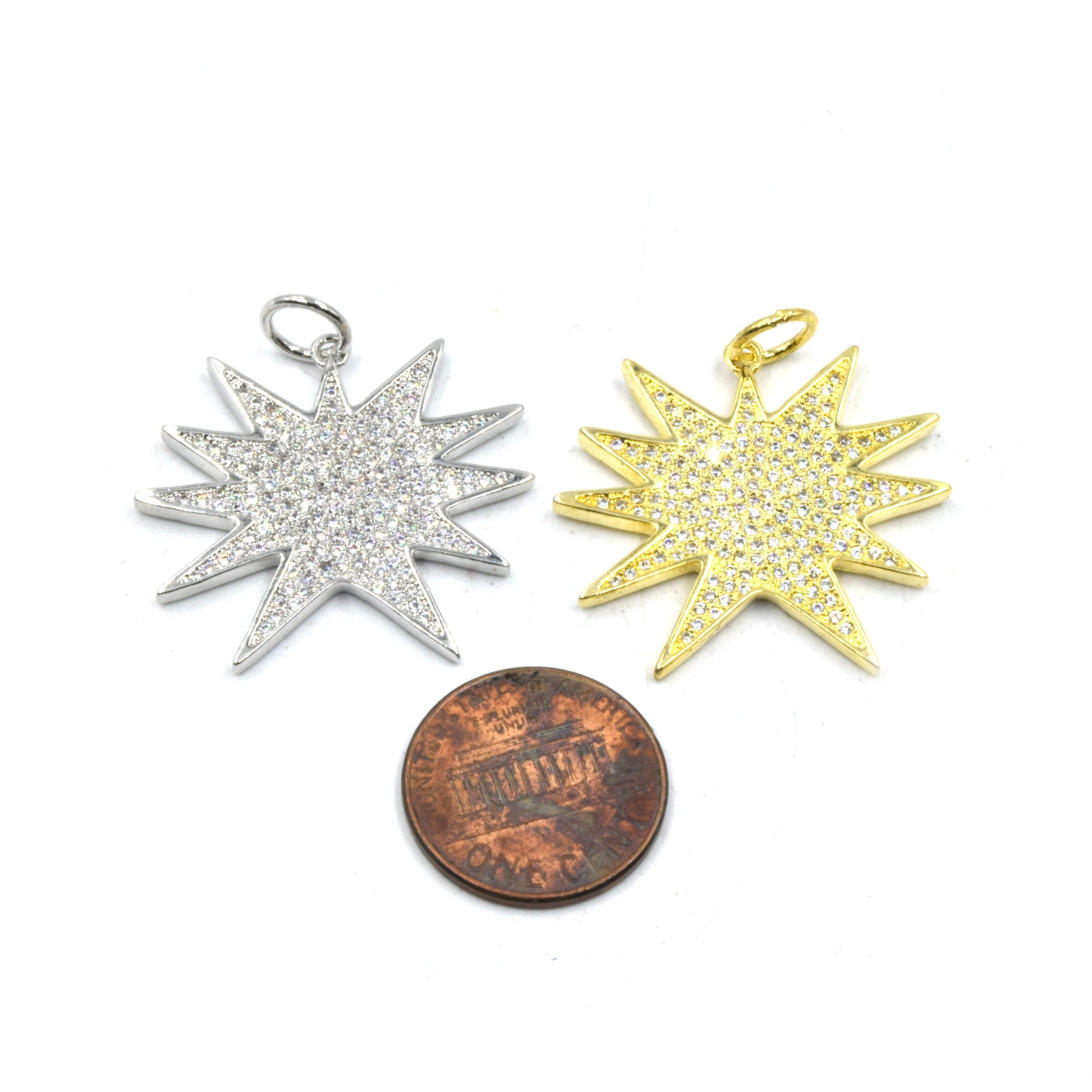 CZ Star Pendant | Starburst Inlaid Charm | Cubic Zirconia Finding | Pendants for Jewelry Making