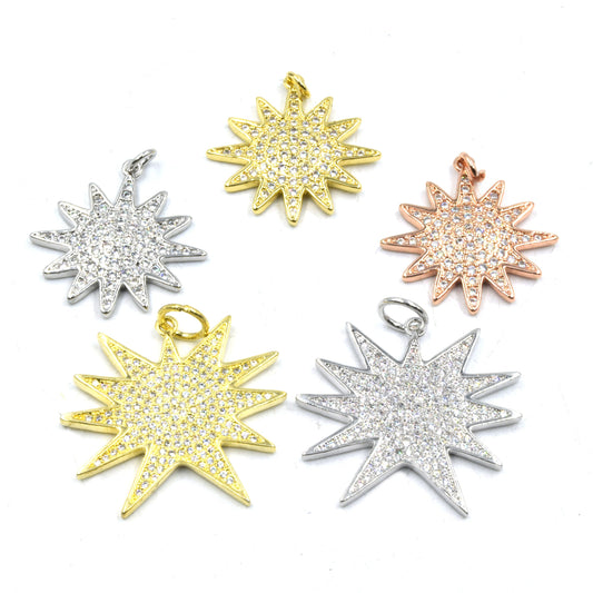 CZ Star Pendant | Starburst Inlaid Charm | Cubic Zirconia Finding | Pendants for Jewelry Making