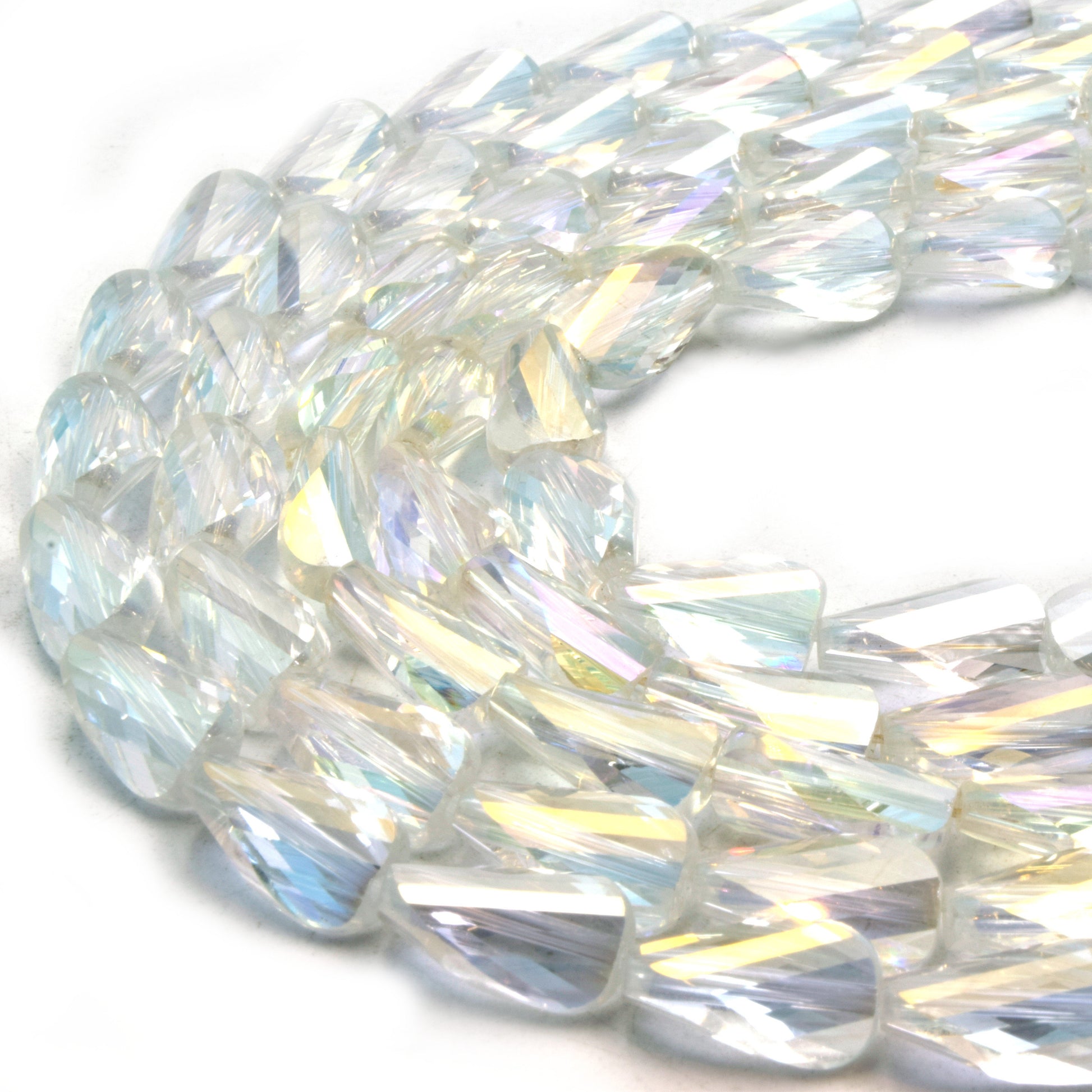 Chinese Crystal Beads | Mystic Coated Twisted Teardrop Beads | AB Coated Translucent Chinese Crystal Teardrop | Loose Beads