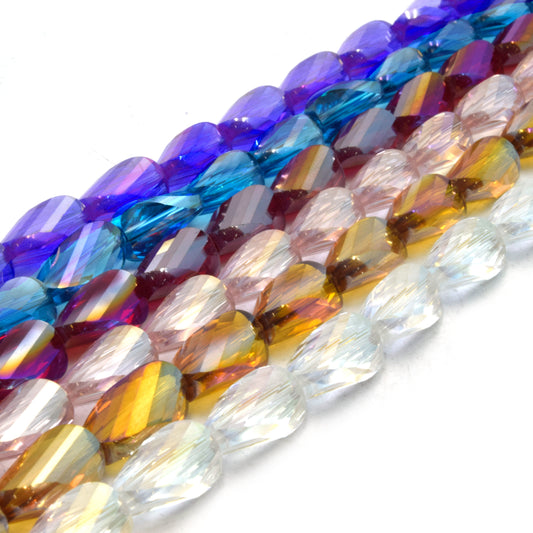 Chinese Crystal Beads | Mystic Coated Twisted Teardrop Beads | AB Coated Translucent Chinese Crystal Teardrop | Loose Beads