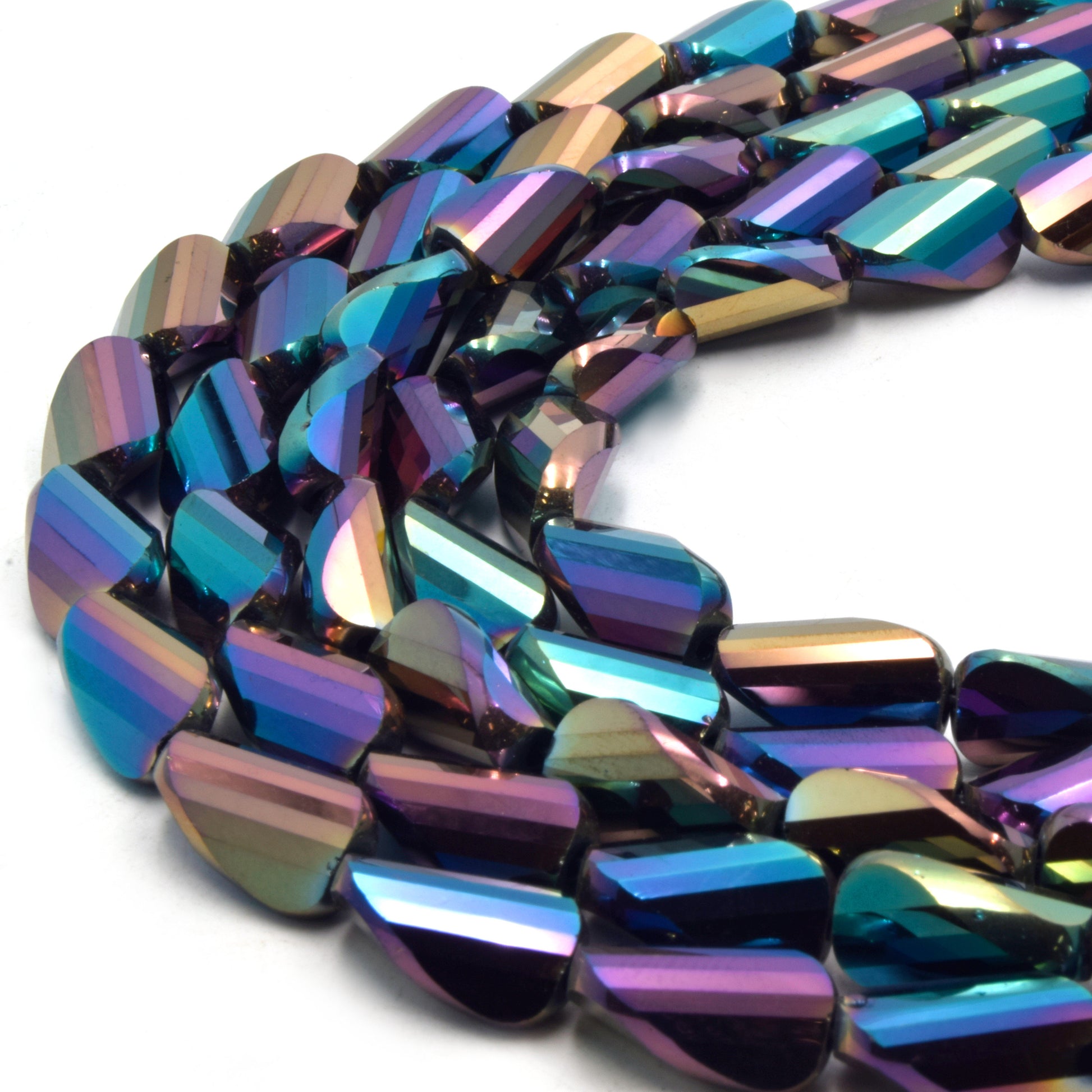 Chinese Crystal Beads | Mystic Coated MultiColor Twisted Teardrop Beads | AB Coated Metallic Chinese Crystal Teardrop | Loose Beads