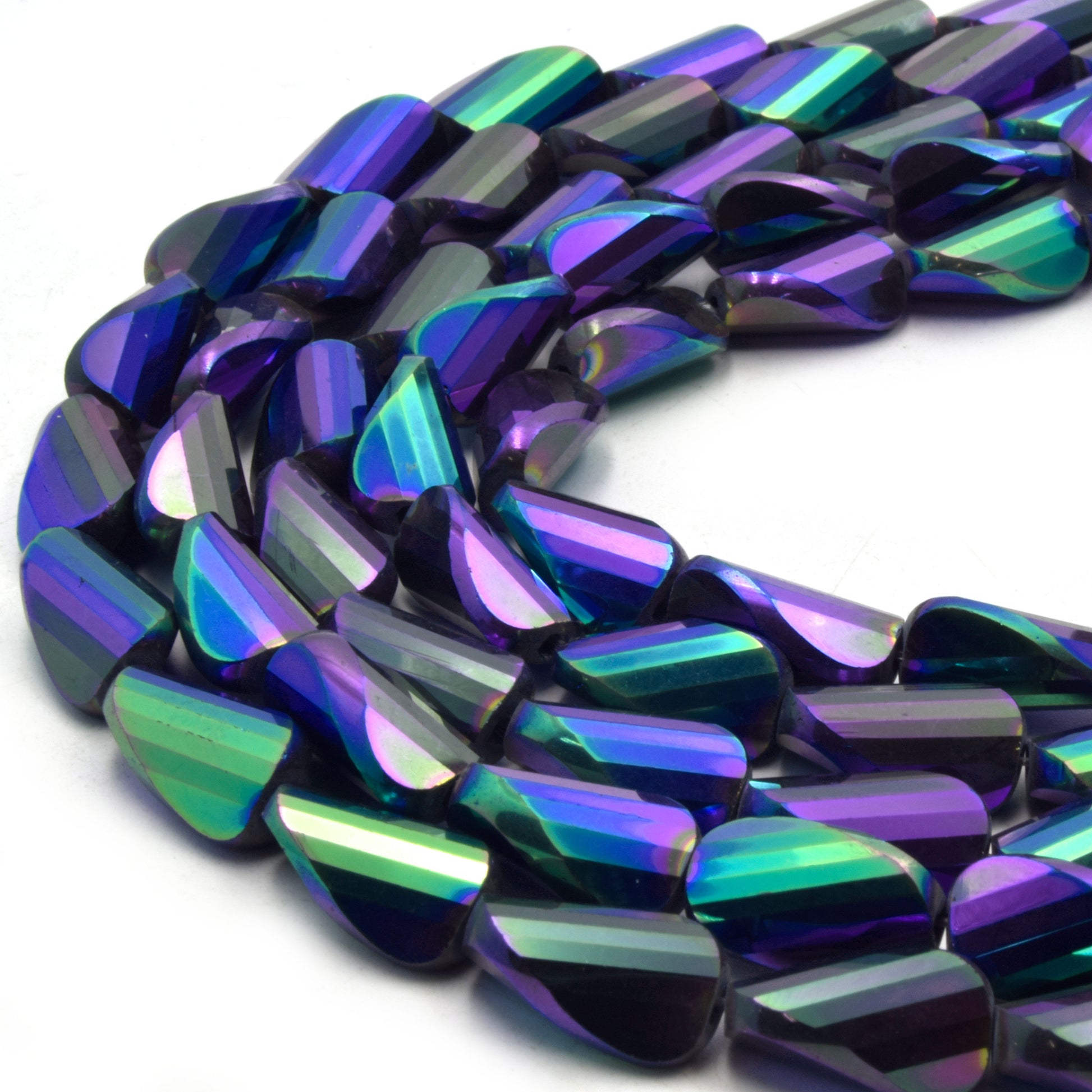 Chinese Crystal Beads | Mystic Coated MultiColor Twisted Teardrop Beads | AB Coated Metallic Chinese Crystal Teardrop | Loose Beads