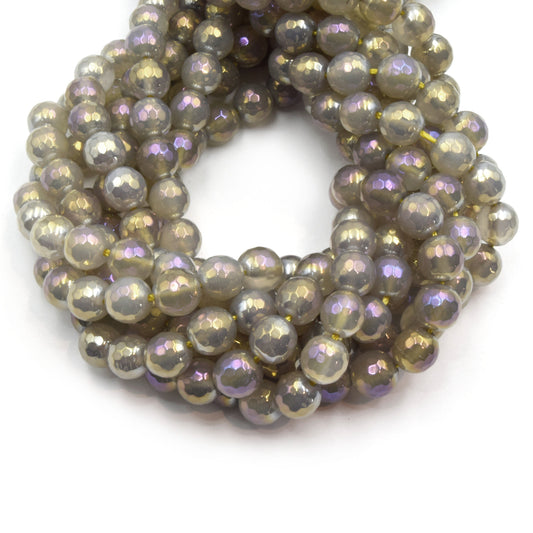 Mystic Coated Gray Agate Beads - Faceted Round AB Coated Agate Gemstone Beads - 8mm & 10mm Available