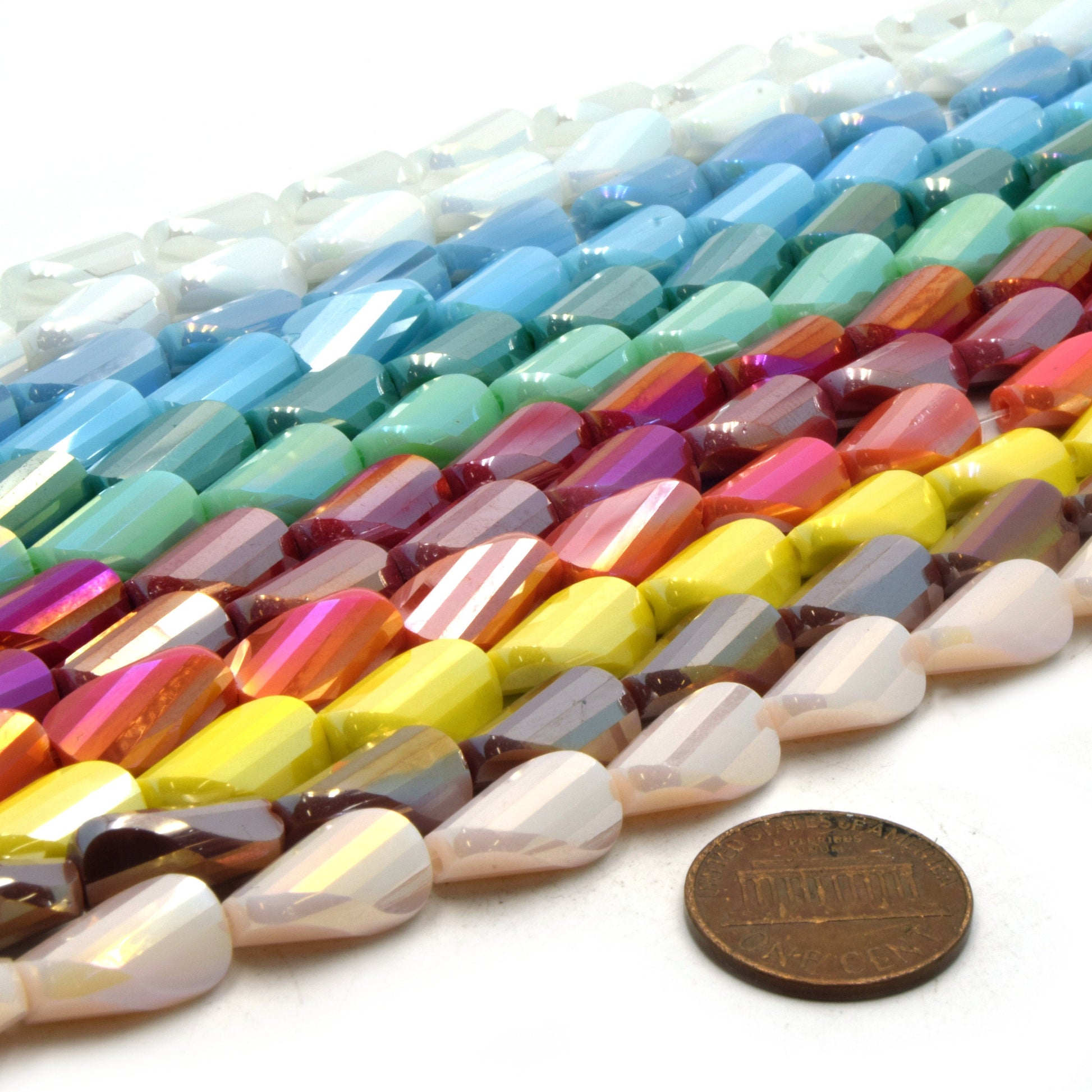 Chinese Crystal Beads | Mystic Coated Twisted Teardrop Beads | AB Coated Chinese Crystal Teardrop | Loose Beads