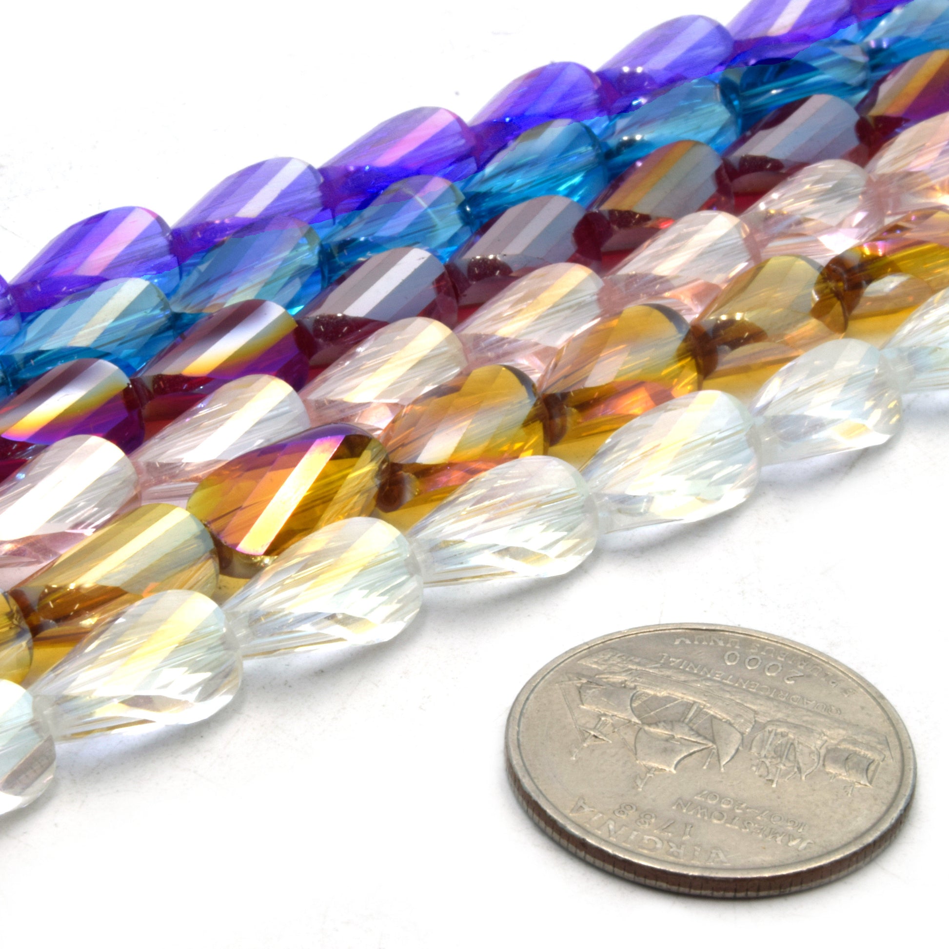 Chinese Crystal Beads | Mystic Coated Twisted Teardrop Beads | AB Coated Translucent Chinese Crystal Teardrop | Loose Beads