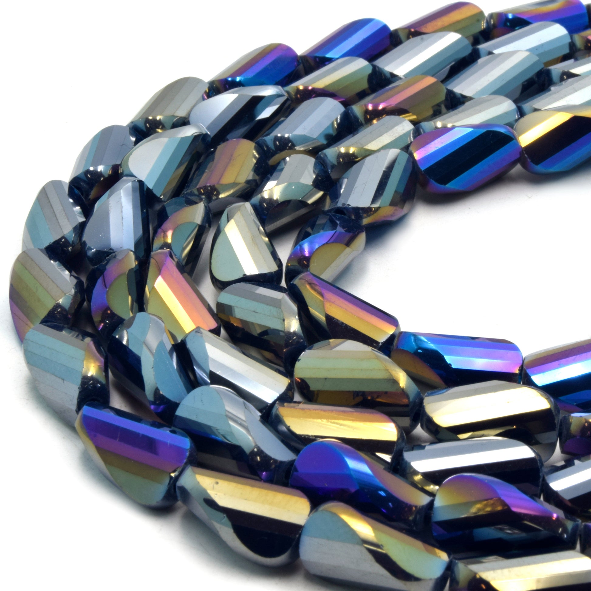 Chinese Crystal Beads | Mystic Coated MultiColor Twisted Teardrop Beads | AB Coated Metallic Chinese Crystal Teardrop | Loose Beads