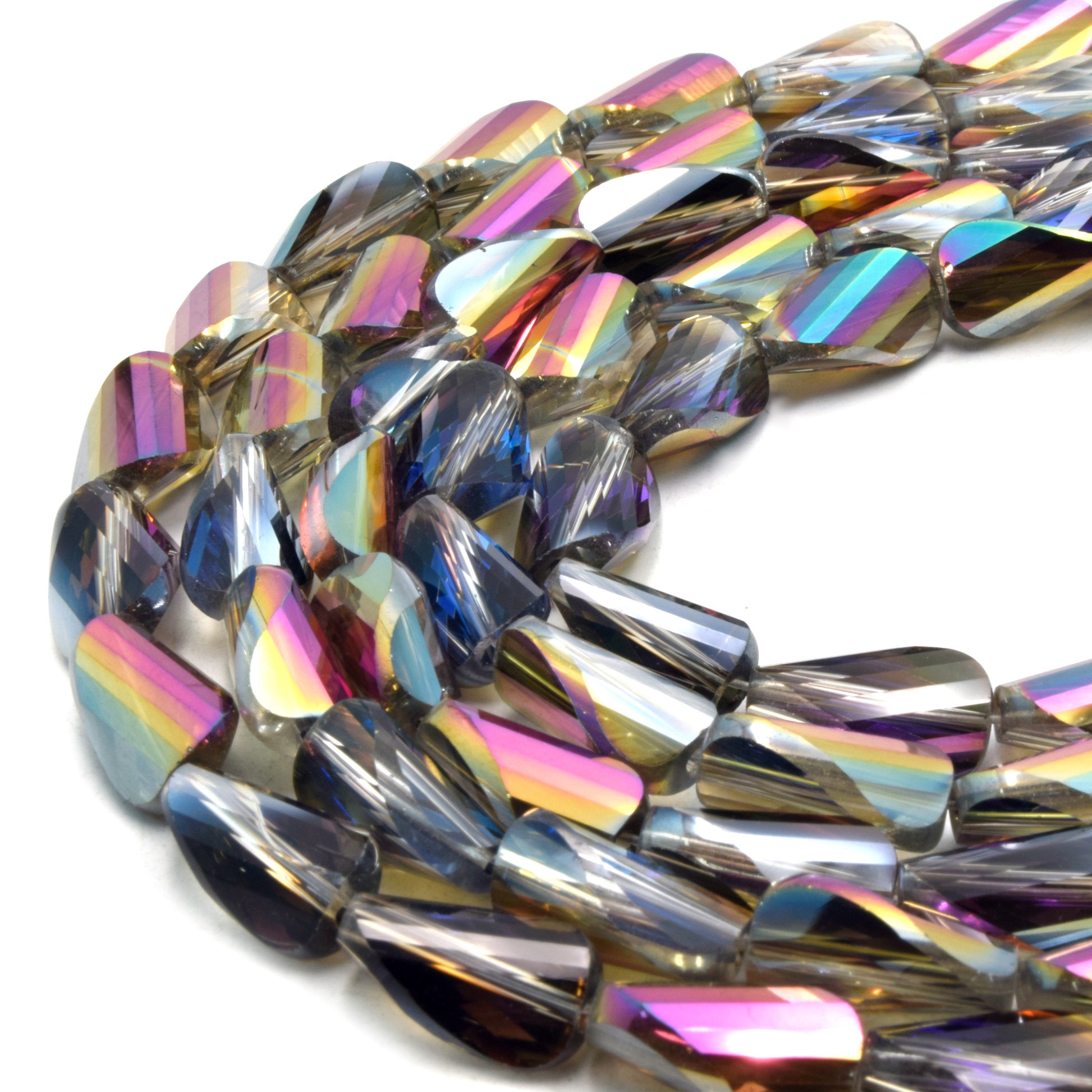 Chinese Crystal Beads | Mystic Coated MultiColor Twisted Teardrop Beads | AB Coated Metallic Chinese Crystal Teardrop | Loose Beads