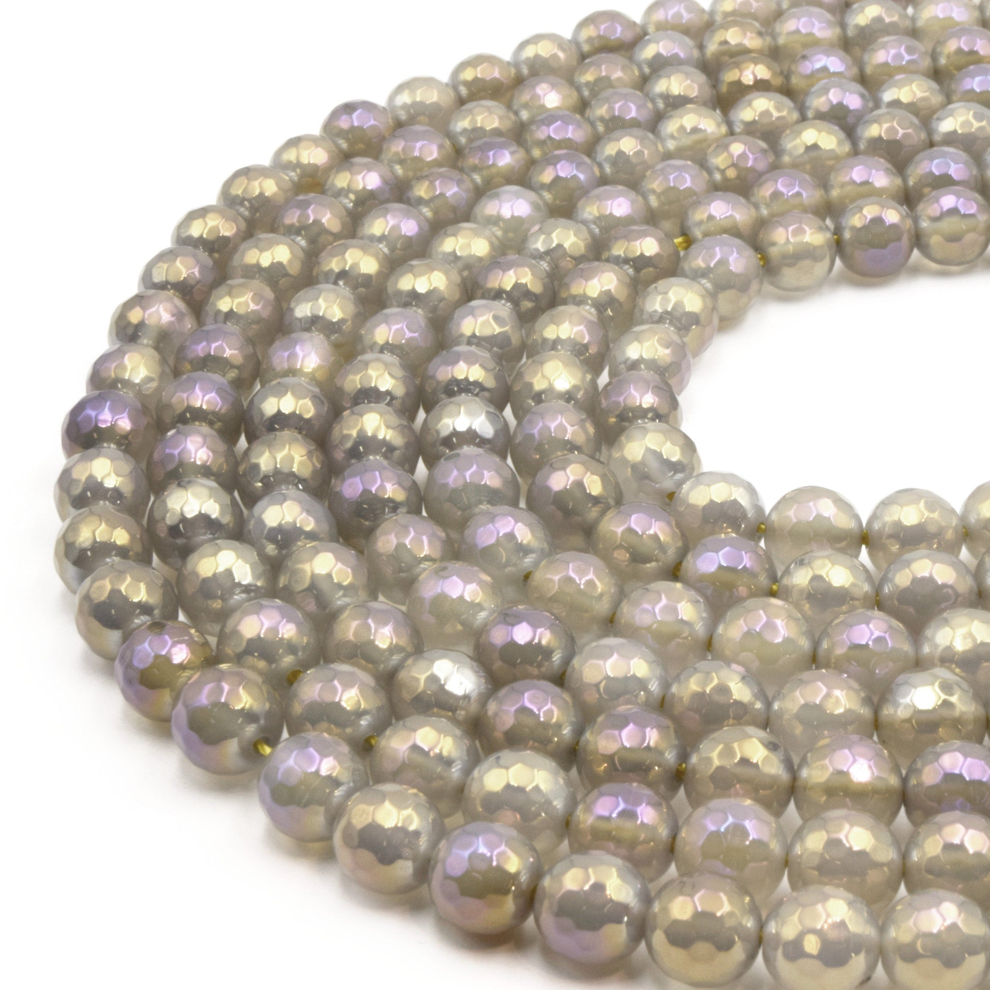 Mystic Coated Gray Agate Beads - Faceted Round AB Coated Agate Gemstone Beads - 8mm & 10mm Available