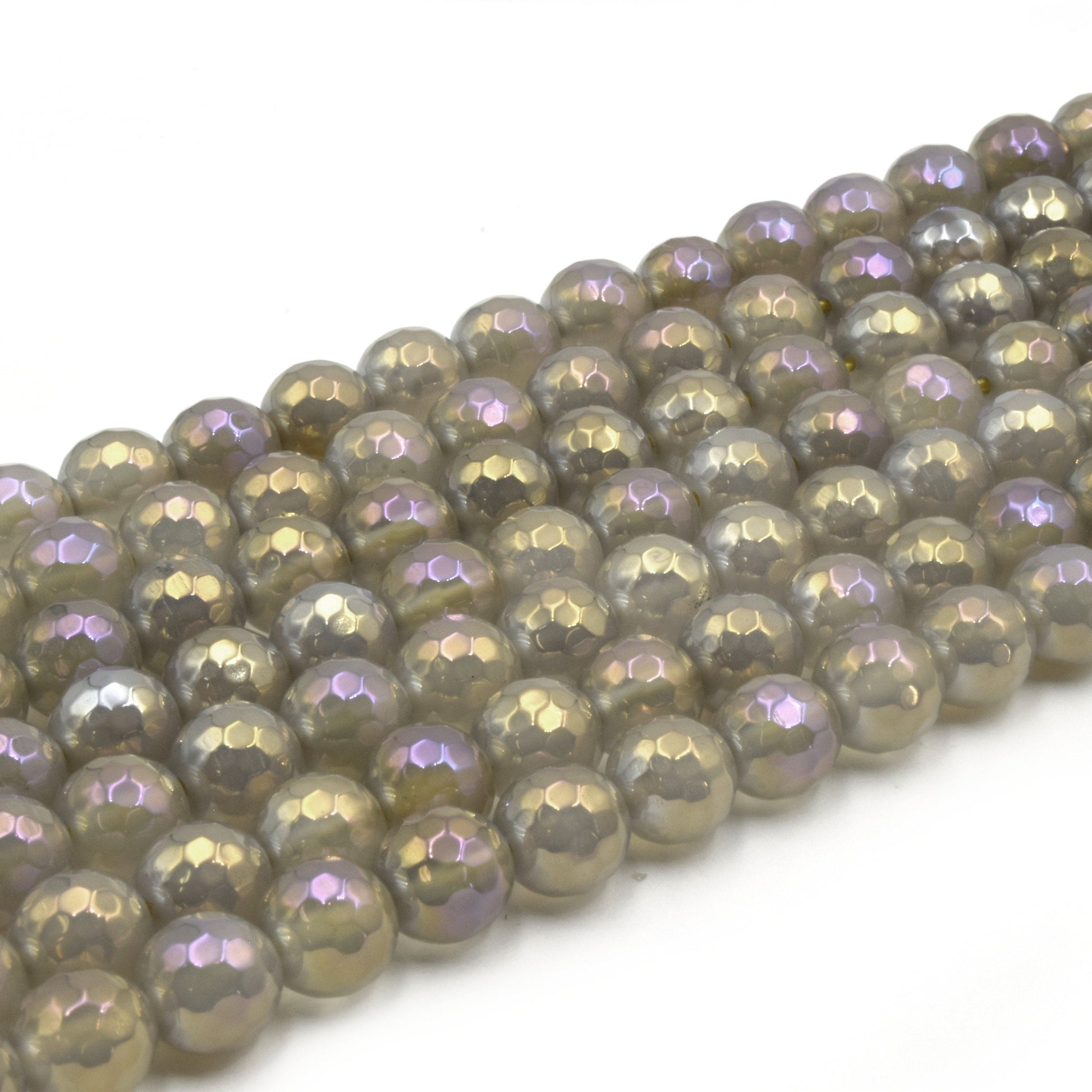 Mystic Coated Gray Agate Beads - Faceted Round AB Coated Agate Gemstone Beads - 8mm & 10mm Available