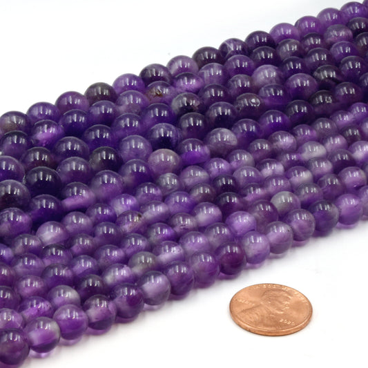 Large Hole Amethyst Beads | Amethyst Smooth Round Shaped Beads with 2mm Holes | 7.5&quot; Strand | 8mm 10mm Available