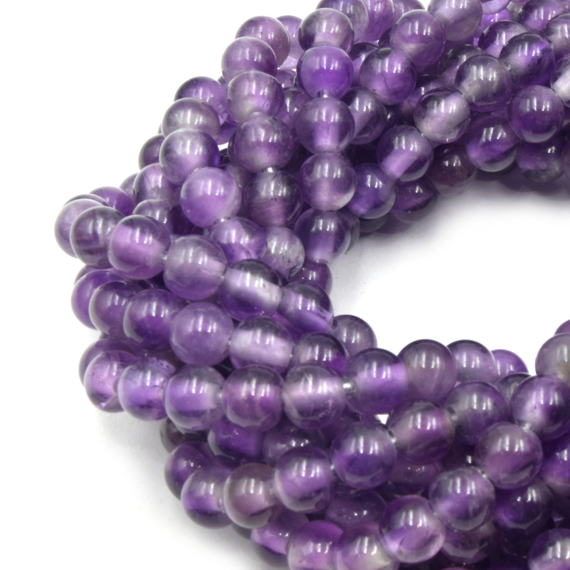 Large Hole Amethyst Beads | Amethyst Smooth Round Shaped Beads with 2mm Holes | 7.5&quot; Strand | 8mm 10mm Available