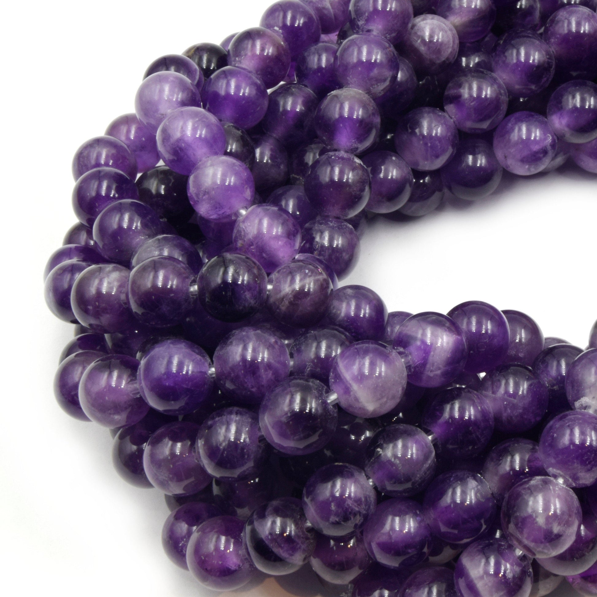 Large Hole Amethyst Beads | Amethyst Smooth Round Shaped Beads with 2mm Holes | 7.5&quot; Strand | 8mm 10mm Available