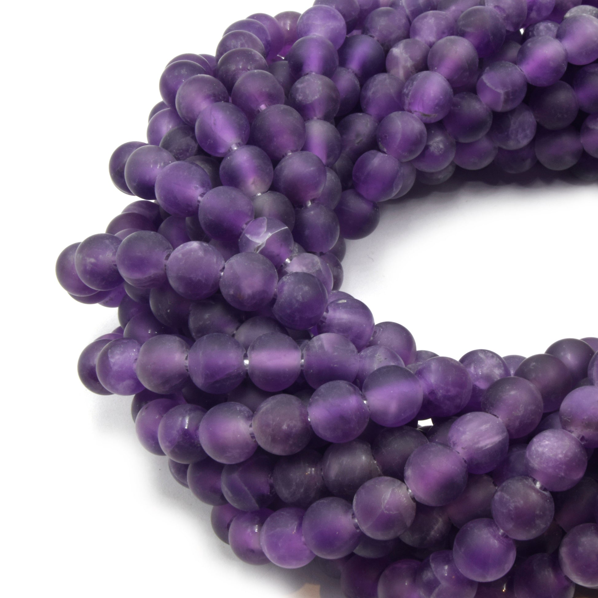 Large Hole Amethyst Beads | Amethyst Matte Round Shaped Beads with 2mm Holes | 7.5&quot; Strand | 8mm 10mm 12mm Available