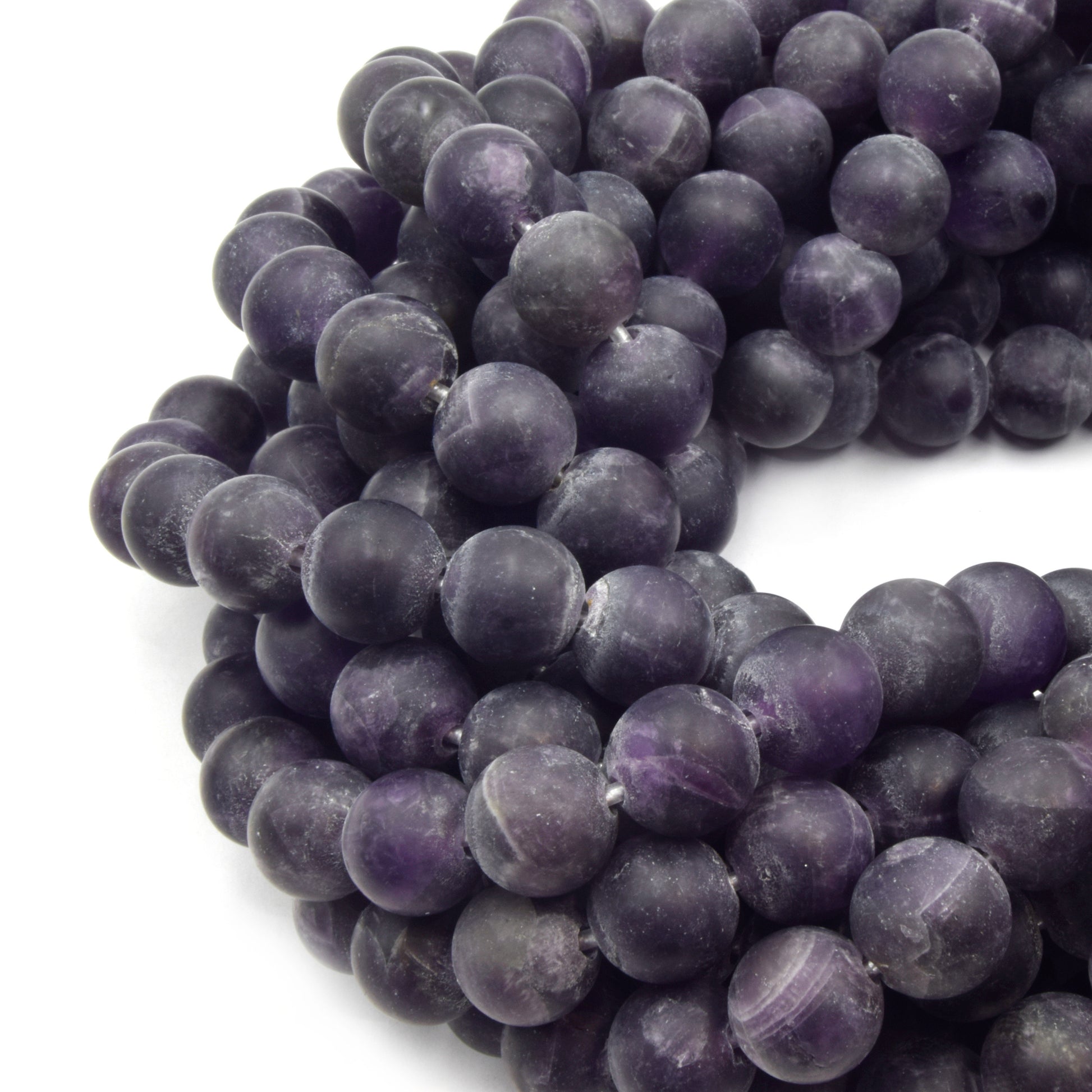 Large Hole Amethyst Beads | Amethyst Matte Round Shaped Beads with 2mm Holes | 7.5&quot; Strand | 8mm 10mm 12mm Available