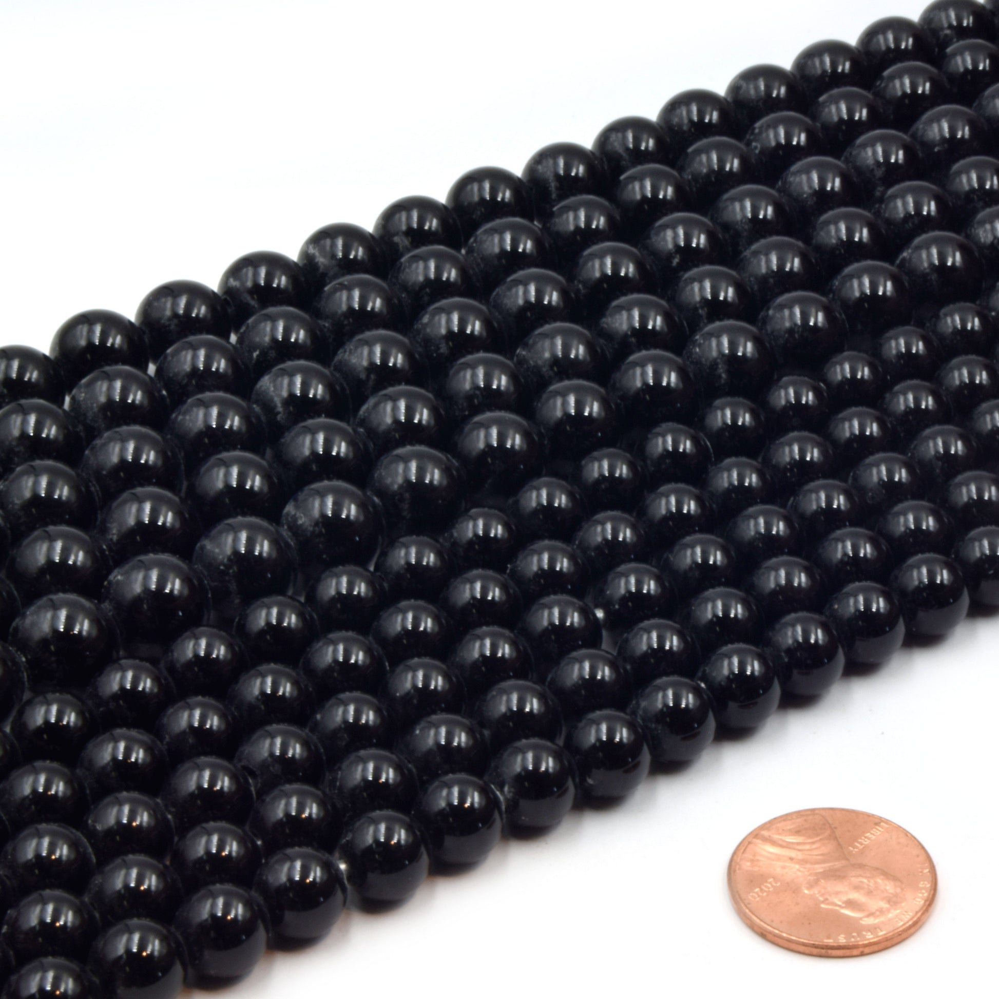 Large Hole Black Onyx Beads | Black Onyx Smooth Round Shaped Beads with 2mm Holes | 7.5&quot; Strand | 8mm 10mm Available | Loose Beads