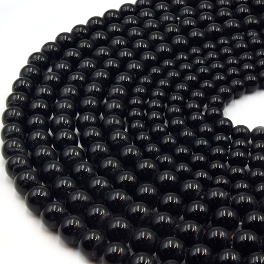 Large Hole Black Onyx Beads | Black Onyx Smooth Round Shaped Beads with 2mm Holes | 7.5&quot; Strand | 8mm 10mm Available | Loose Beads