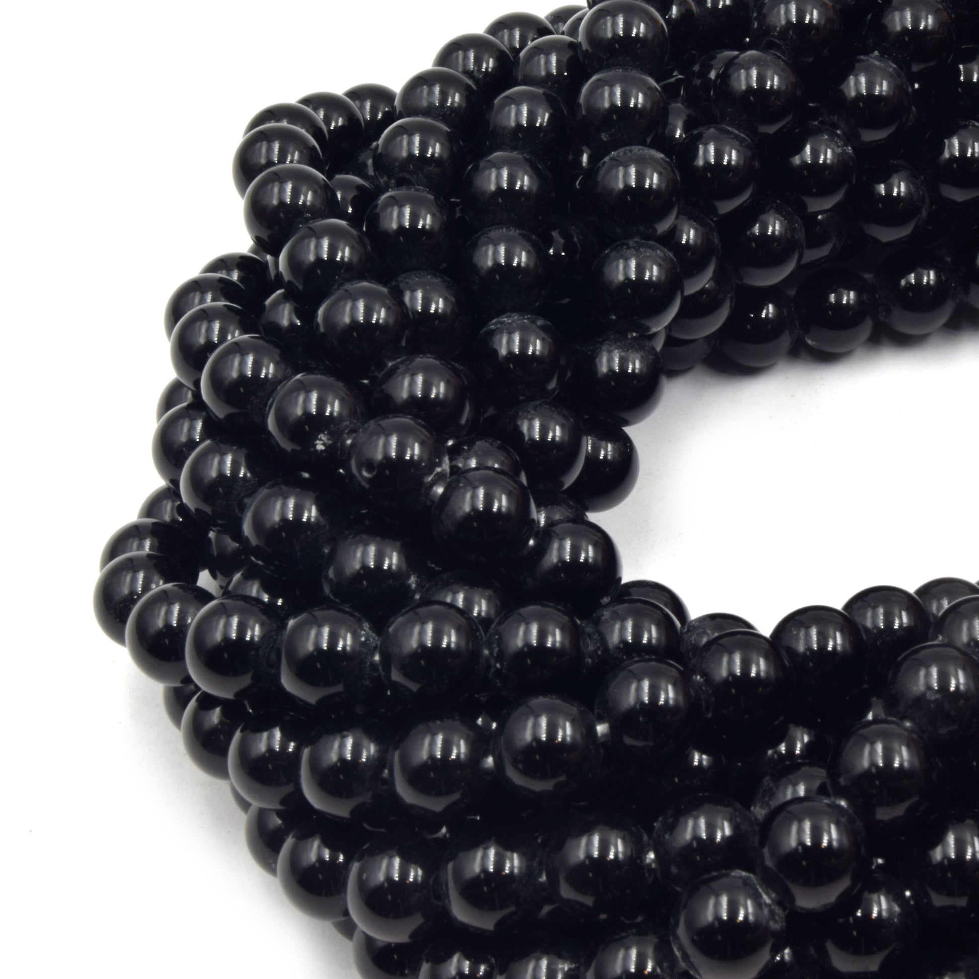 Large Hole Black Onyx Beads | Black Onyx Smooth Round Shaped Beads with 2mm Holes | 7.5&quot; Strand | 8mm 10mm Available | Loose Beads