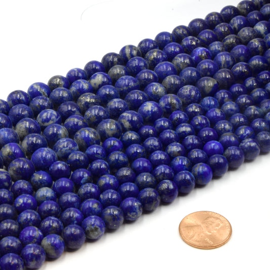 Large Hole Lapis Lazuli Beads | Lapis Smooth Round Shaped Beads with 2mm Holes | 7.5&quot; Strand | 8mm 10mm Available | Loose Beads