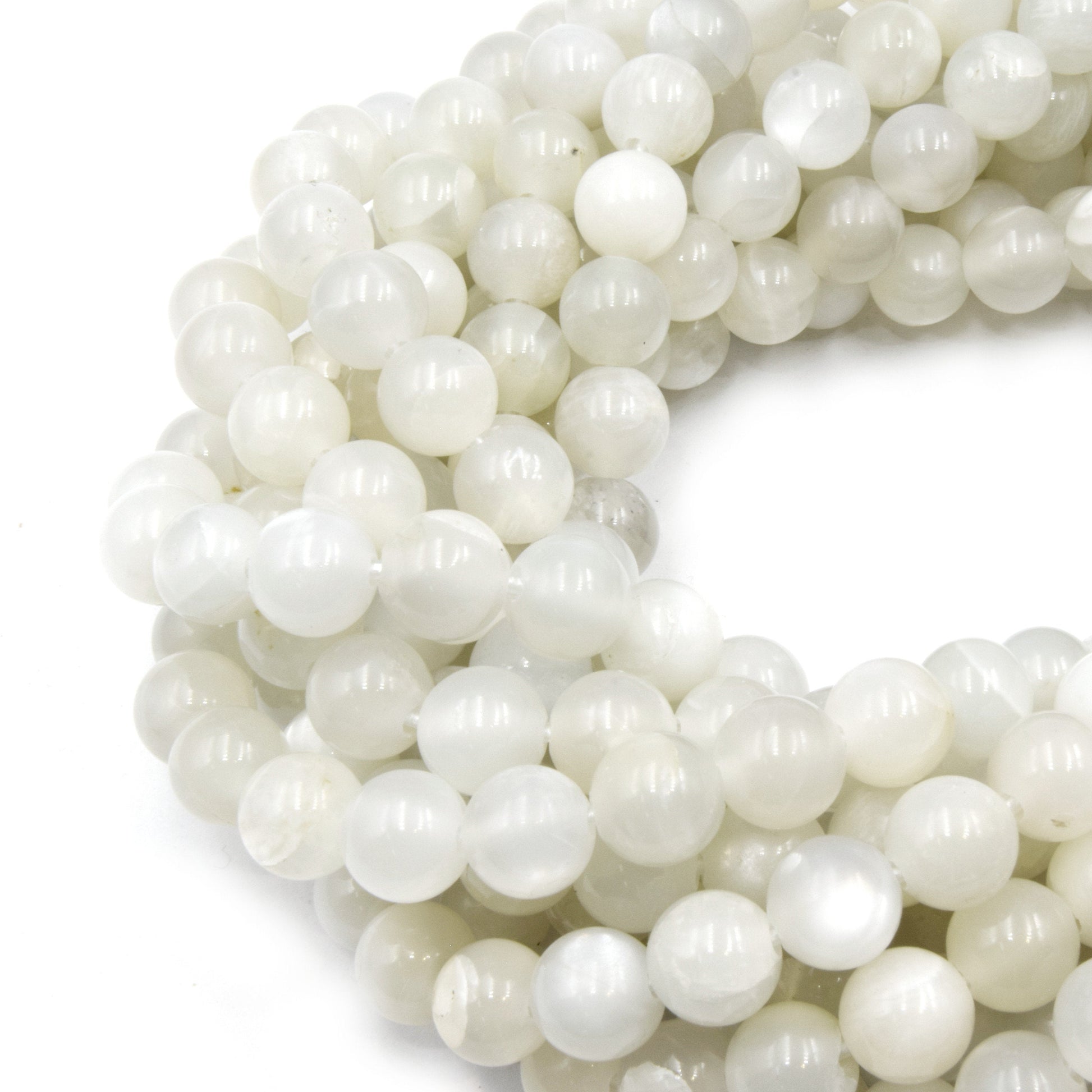 Large Hole Moonstone Beads | White Moonstone Smooth Round Shaped Beads with 2mm Holes | 7.5&quot; Strand | 8mm 10mm Available | Loose Beads