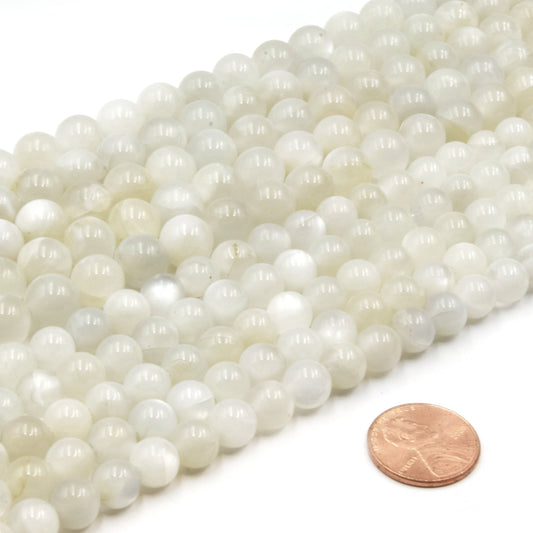 Large Hole Moonstone Beads | White Moonstone Smooth Round Shaped Beads with 2mm Holes | 7.5&quot; Strand | 8mm 10mm Available | Loose Beads