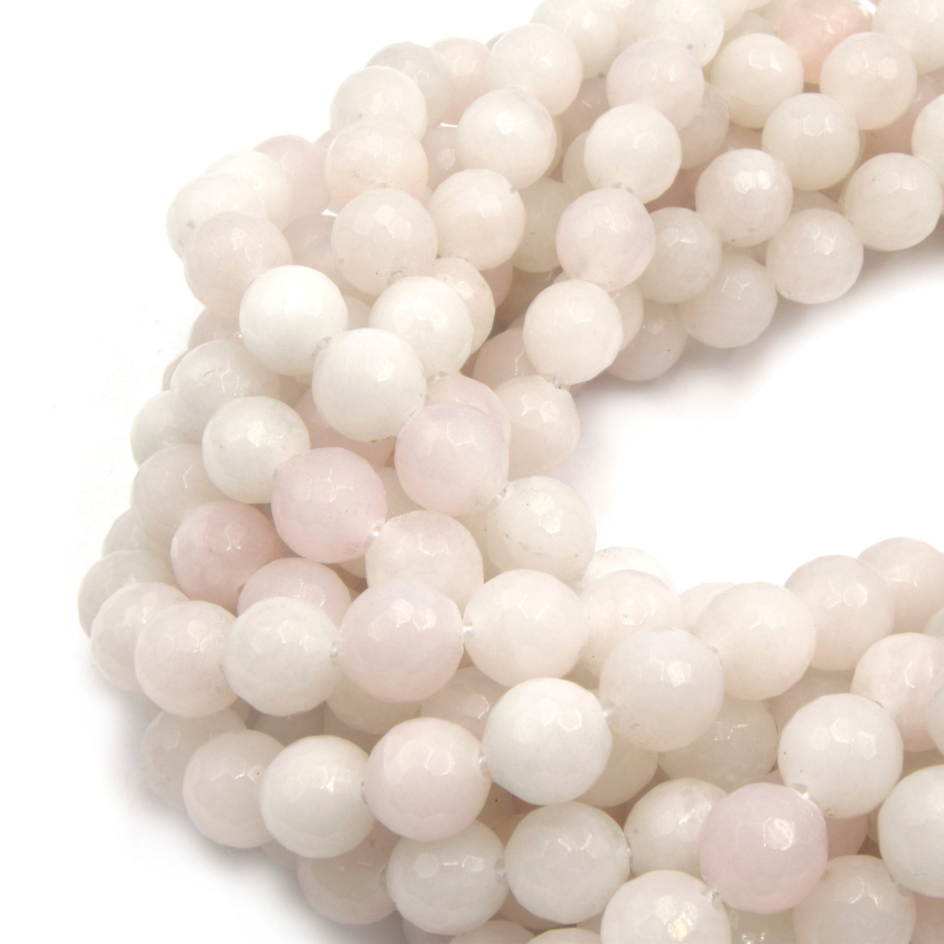 Large Hole Rose Quartz Beads | Light Rose Quartz Faceted Round Beads with 2mm Holes | Loose Beads | 7.5&quot; Strand | 8mm 10mm Available